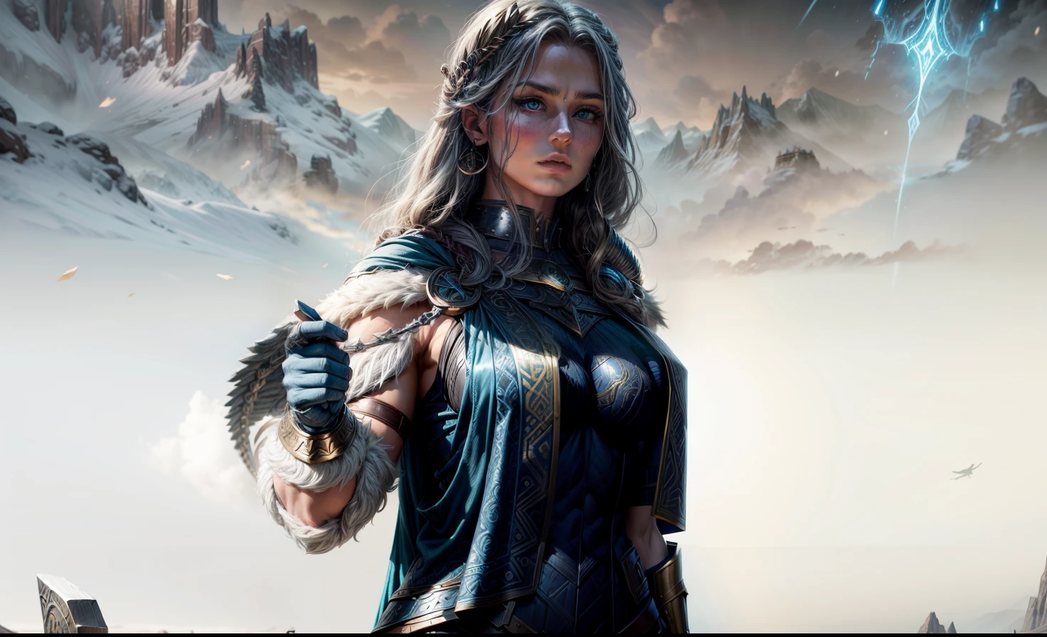 Asgard,valkyrie,Senhora Cavaleiro,Anatomia correta,epic fantasy digital art,tmasterpiece,8k,high-definition resolution,desenho detalhado,Qulidade Superior,, Epic composition, músculous body