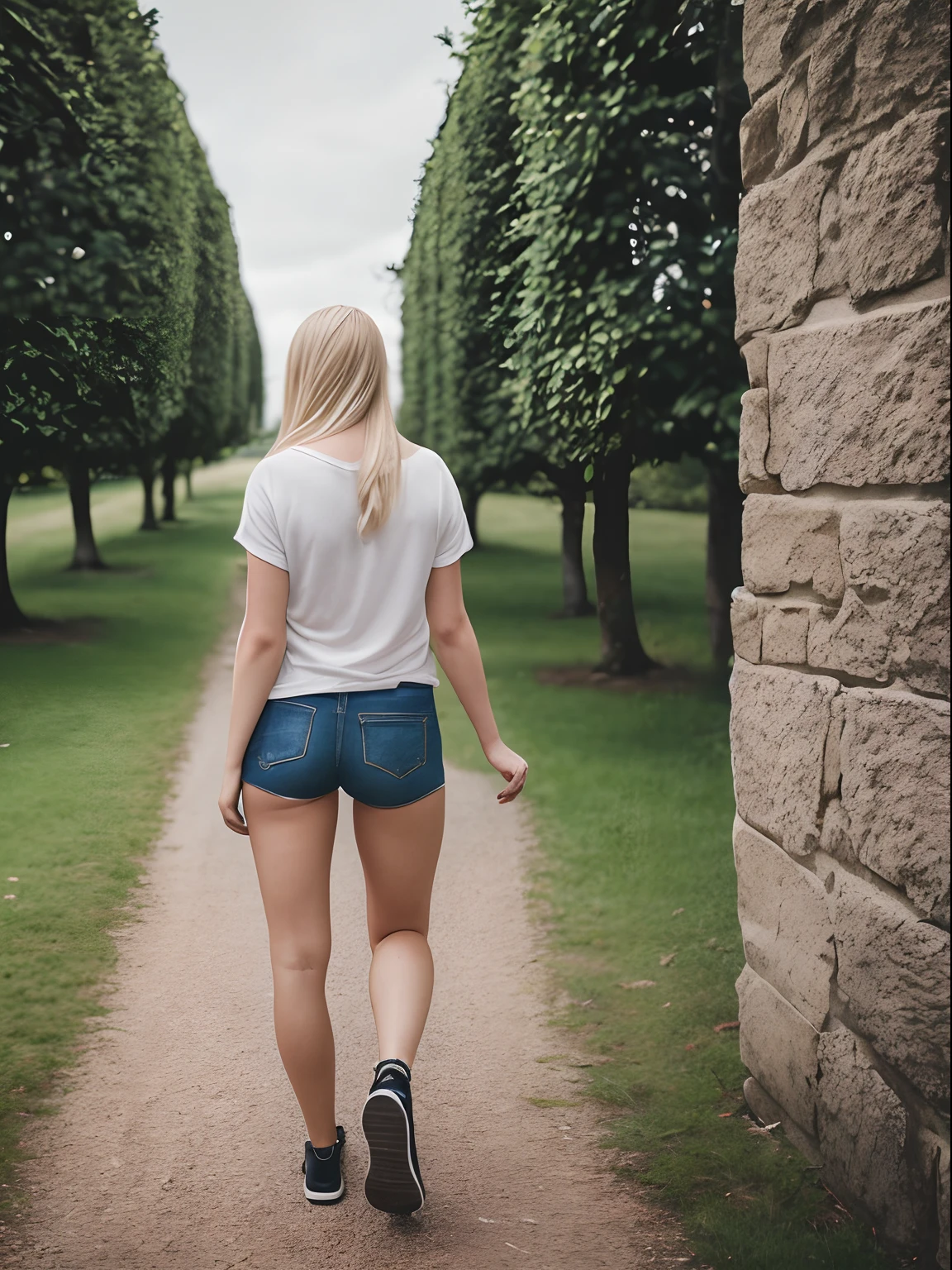 RAW-Foto, 24-year-old Welsh woman in casual clothes, Arms behind her back, blondes haar, blonde haare, zerzaustem Haar, slim body, mid large breasts, zu Hause, light depth of field, (hohe detaillierte Haut: 1,2), 8K UHD, DSLR, sanfte Beleuchtung, High quality, filmgrain, 20 MP, Fujifilm XT3, 80 mm, Hasselblad