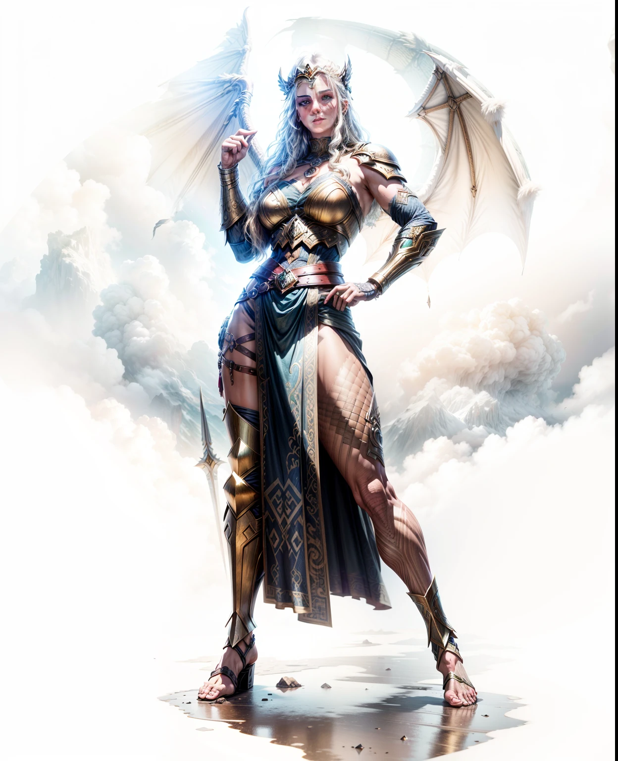 Asgard，valkyrie，Senhora Cavaleiro，Anatomia correta，epic fantasy digital art，tmasterpiece，8k，high-definition resolution，desenho detalhado，Qulidade Superior，, Epic composition, músculous body, dragon tutuagem on the leg