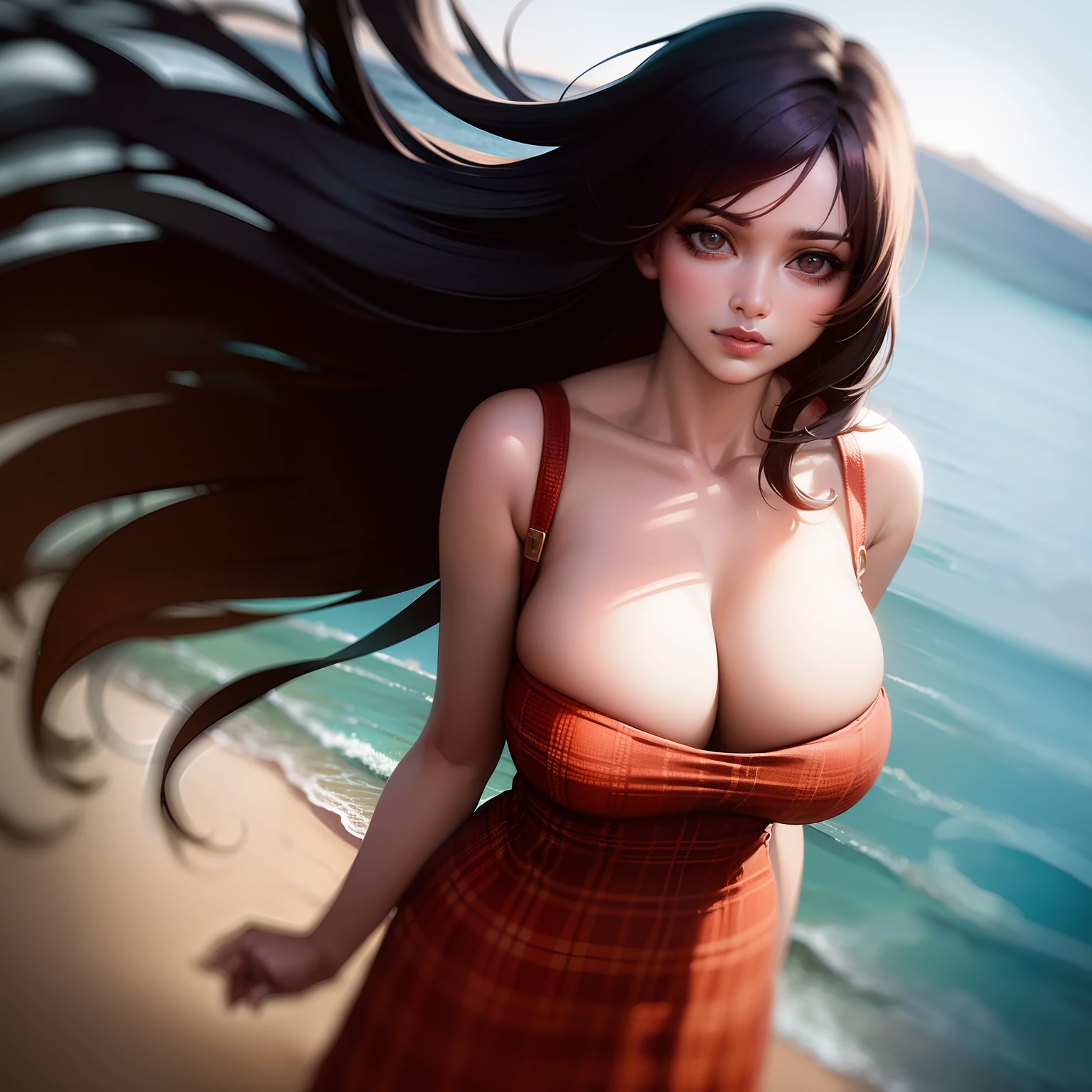 Indian beautiful woman, busty figure, big breast, hot image, Manzanedo, by lee jeffries nikon d850 film stock photograph 4 kodak portra 400 camera f1.6 lens rich colors hyper realistic lifelike texture dramatic lighting unreal engine trending on artstation cinestill 800, fisheye lens, Style-Kilt, windy beach, scottish loch, forest