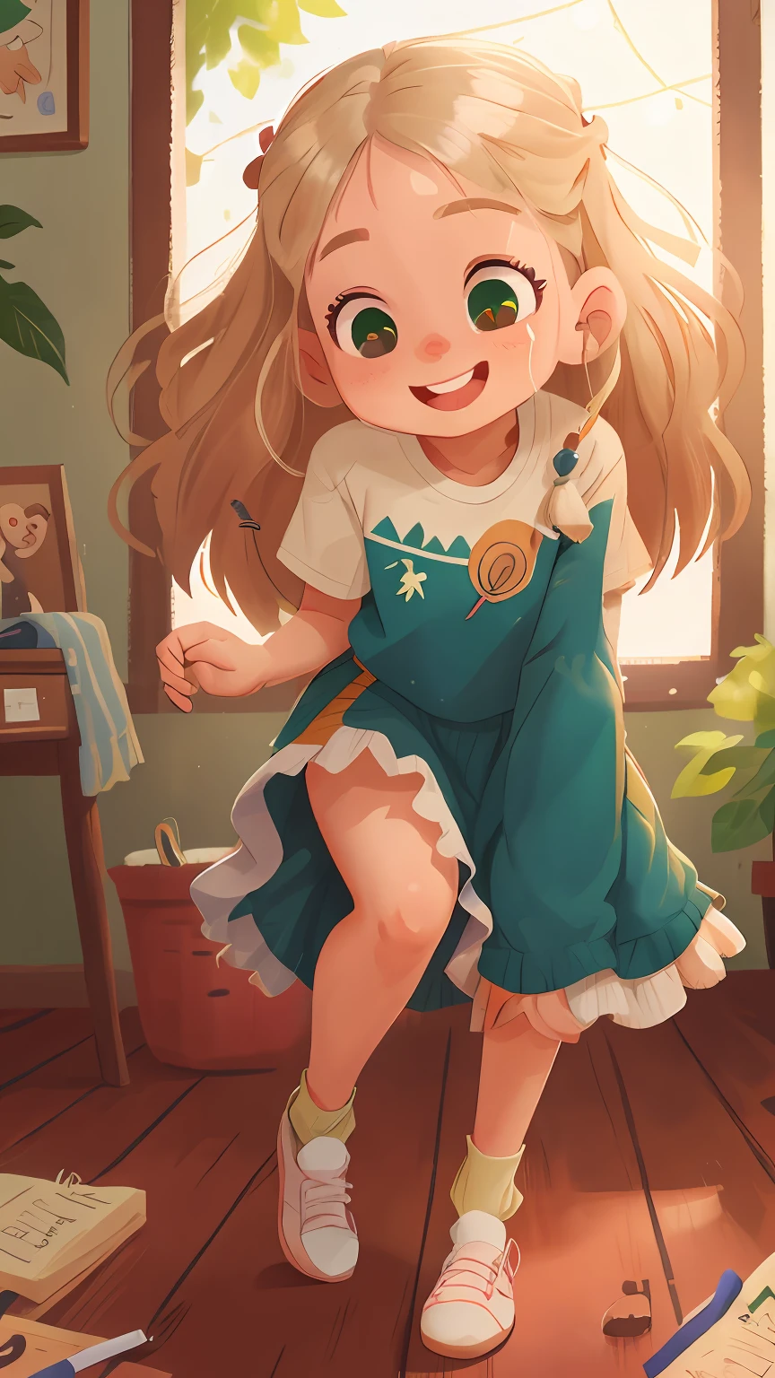 1lady, solo, full body, casual, long hair, minimal makeup, natural fabrics, close-up face, smile, long light platinum blonde hair, bangs, Korean bangs, bangs on forehead, green eyes, skirt, shirt, cute, perfect quality, clear focus (clutter - home: 0.8), (masterpiece: 1.2) (realistic: 1.2) (bokeh) (best quality) (detailed skin: 1.3) (intricate details) (8K) (detail eyes) (sharp focus), (happy)