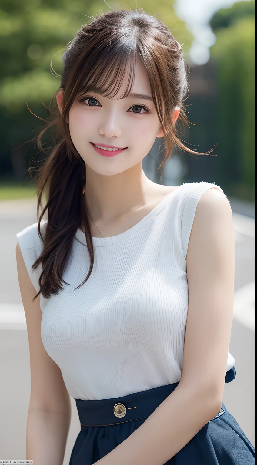 (((A beautiful woman standing in a windy park:1.3))),(Hair blowing up in the strong wind:1.3),(Shirt floating in strong wind:1.3),(Skirt floating in strong wind:1.3),Hold down the rising frilled skirt with your hands:1.3),Off the shoulder,White shirt,Looking at the audience,whole body,From above,look up,Beautiful Hands,(Reddish brown wet shiny short messy hair),Blushing cheeks,Pointed red mouth,Big Breasts,Accentuate your breasts,Perfect body curves,Beautiful clavicle,((Expressing happiness through facial expressions:1.3))),Nice face,
Detailed clothing features,Detailed hair features,Detailed facial features,Looking at the camera,,(Dynamic and sexy pose),Cinematic Light,(Highest quality,Written boundary depth,Intricate details,The contrast of light and shadow makes the subject appear three-dimensional,) ,Digital single-lens reflex camera, (Photorealistic),(Picture Mode Ultra HD,)