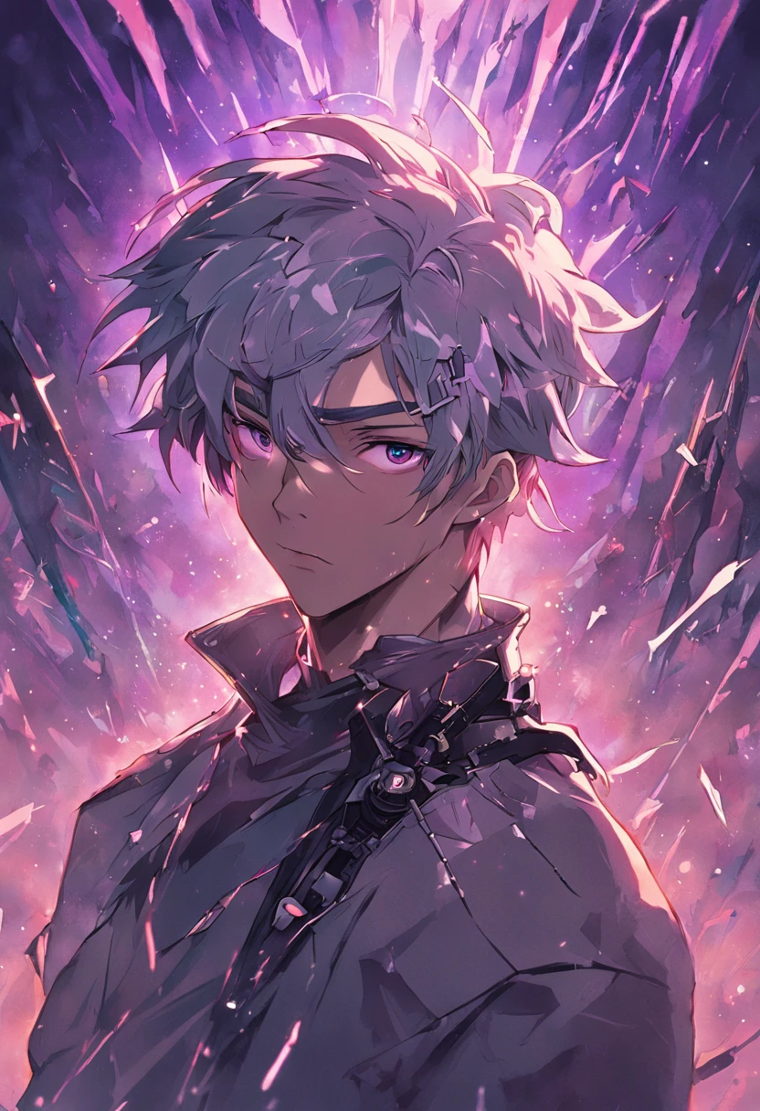 ((melhor qualidade)), ((obra-prima)), (altamente detalhado:1.3), (Cyberpunk:1.6) (prince\\(Indifferent expression\\),((((Dramatic))), (((corajoso))), (((intenso))) , (melhor qualidade), (obra-prima), (altamente detalhado:1.3), (Cyberpunk:1.6) (prince\\(Indifferent expression\\),(Dramatic), (corajoso), (intenso) , Create a male character with a prince-like look in a cyberpunk world , of emphasis on his eyes with the white color Byakugan style, The image should be in a heavy metal album cover style with lightning storm in the background in a futuristic environment with several people in the background referencing the character