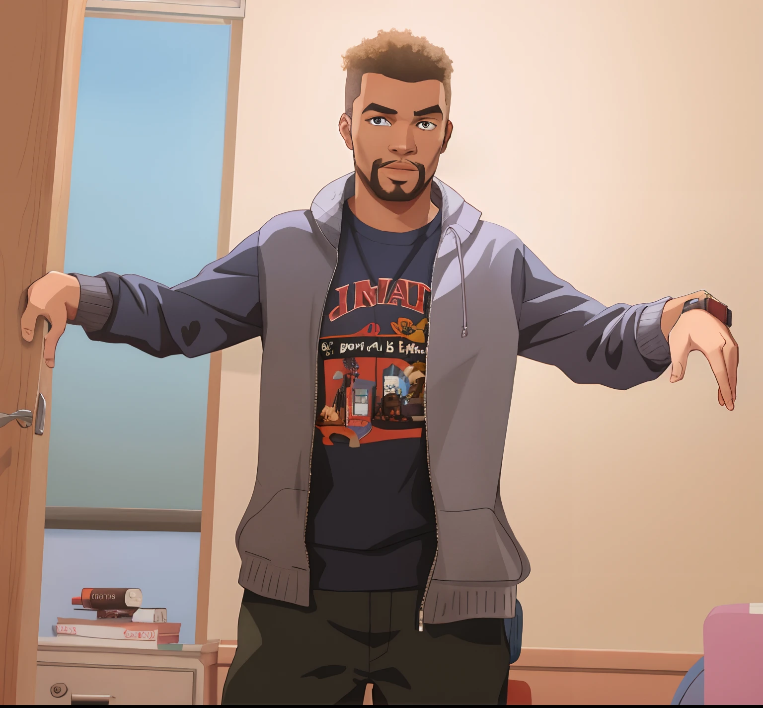 turn exactly this photo to cartoon style, black man