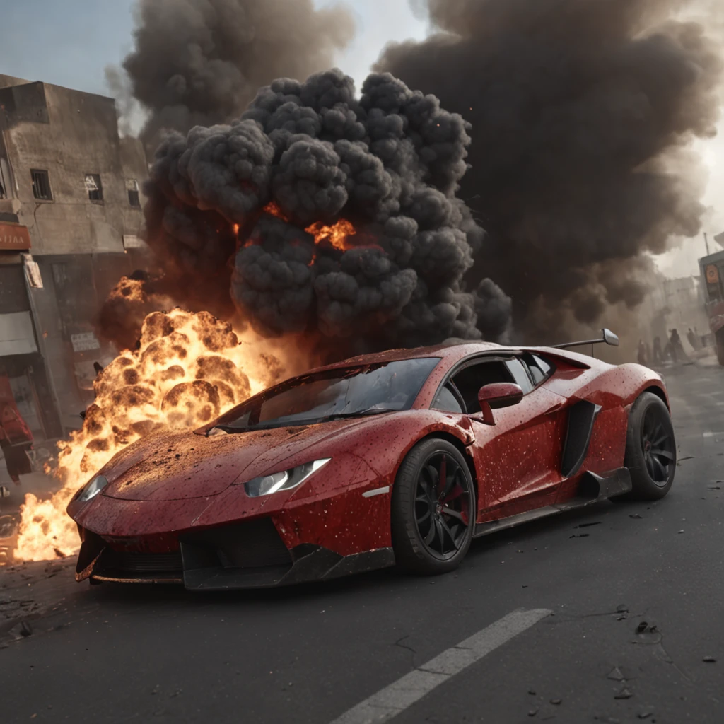 (professional 3d render:1.3) af (Realistic:1.3) most beautiful artwork photo in the world,MASSIVE EXPOLSION, ACTION MOVIE EXPLOSION WITH DARK SMOKE (Centered) SMILING beautiful, sexy, stylish, perfect INDIAN fashion model, flying hair, walking away from an exploding car, massive fireball, chaos, flying debris, full body 8k unity render, action shot, skin pore, very dark lighting, heavyshading, Detailed, Detailed face, (vibrant, photograph realistic, Realistic, Dramatic, Dark, Sharp focus, 8K), (Intricate:1.4), decadent, (Highly detailed:1.4), Digital painting, rendering by octane, art stations, concept-art, smooth, Sharp focus, illustration, Art germ, (loish:0.23), wlop ilya kuvshinov, and greg rutkowski and alphonse mucha gracias, (Global illumination, Studio light, volumettic light), heavy rain, particles floating, lotr, fantasy,CGSesociety,art stations