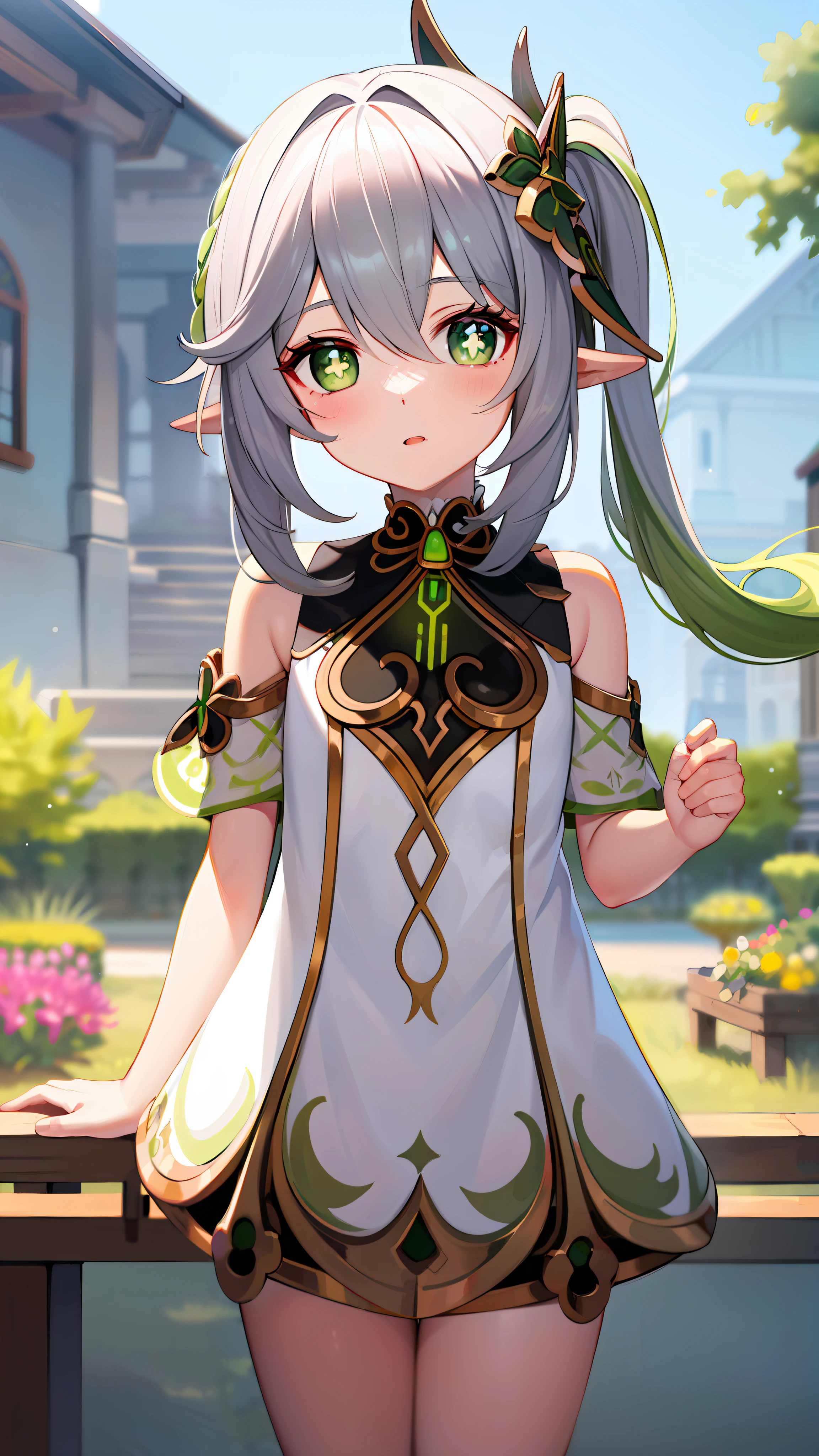 Nahida, Genshin Impact, anime girl with green eyes looking at the camera with a beautiful and attractive smile, Colorful lens reflection, elf ears, There are stars in her eyes, light through glass, stunning rendering, Extreme close-up, Anime CG Art, cute girl, 有吸引力的anime girl, beautiful anime girl, fleet collection style,  cute cute beautiful anime woman, Detailed digital animation art, beautiful anime girl, beautiful anime girl, | Exquisite animation details, (anime girl), best quality, masterpiece, Super detailed, beautiful, high resolution, The original, Ridiculous,CG 8K ultra actual, perfect work of art, (((perfect woman figure)), woman, Willow Yao, Clean, beautiful face, pure face, skin, hyper actual, Super detailed, delicate eyes, lush body, dramatic lighting, dynamic poses, (actual) actual, (masterpiece:1.3), (Ridiculous:1.3), (best quality:1.3), HD,  FULL HD, bright lights, best quality, best quality, beautiful lighting, outdoor, (Extremely detailed CG unit 8k wallpaper), high detail, sharp focus, dramatic and photoactual midjourney painting art, photoactual, beautiful smile, Incredibly detailed faces, Super detailed的脸部, hyper actual face, There are many details on the face, perfect nose