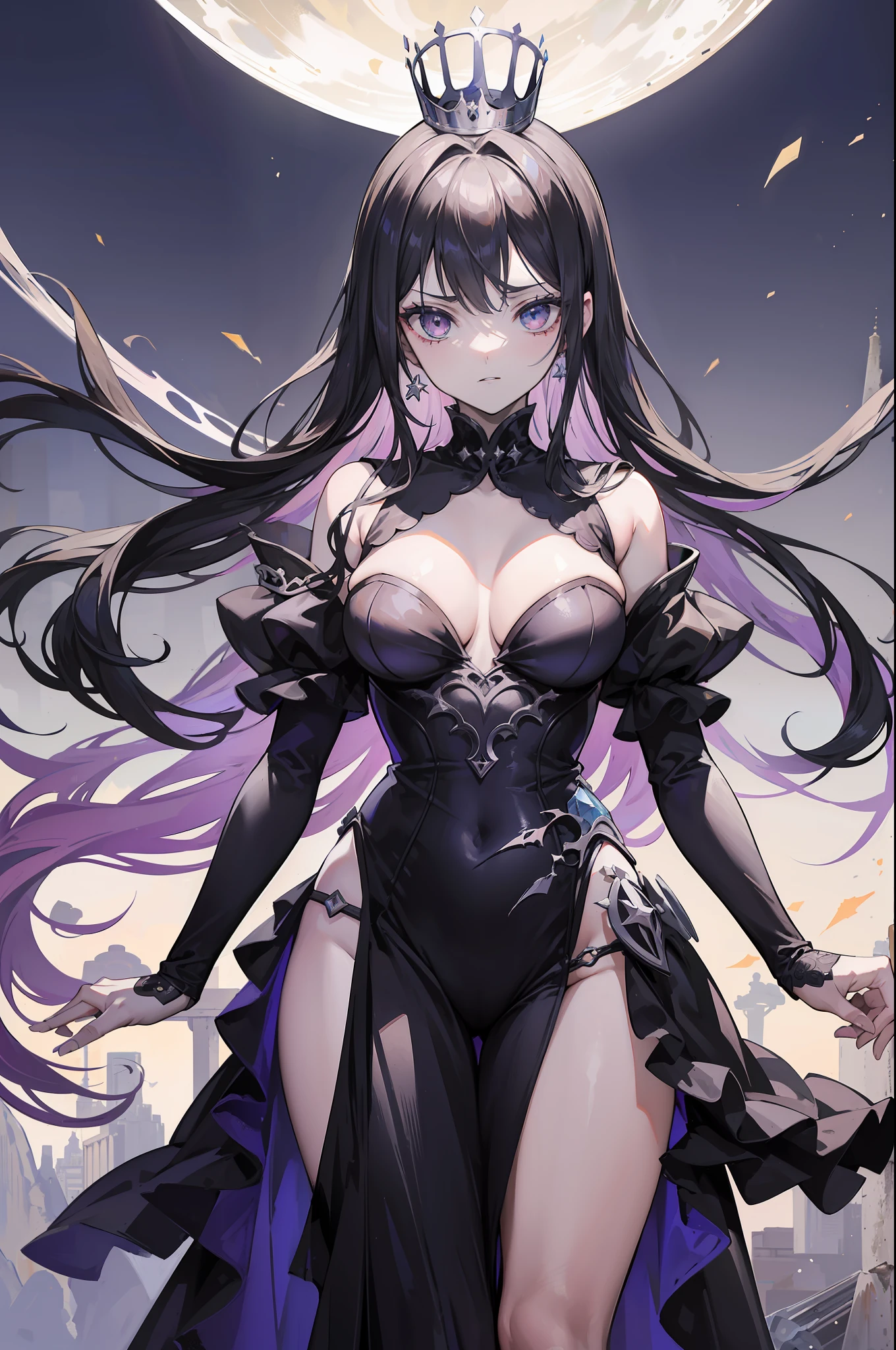 (obra maestra) (La mejor calidad) La diosa de la locura. Has a mocking and sinister expression., Lleva ropa hecha jirones, He wears a tarnished crown and stands on a shattered throne............... She is surrounded by a wind of chaotic fumes of strange colors......