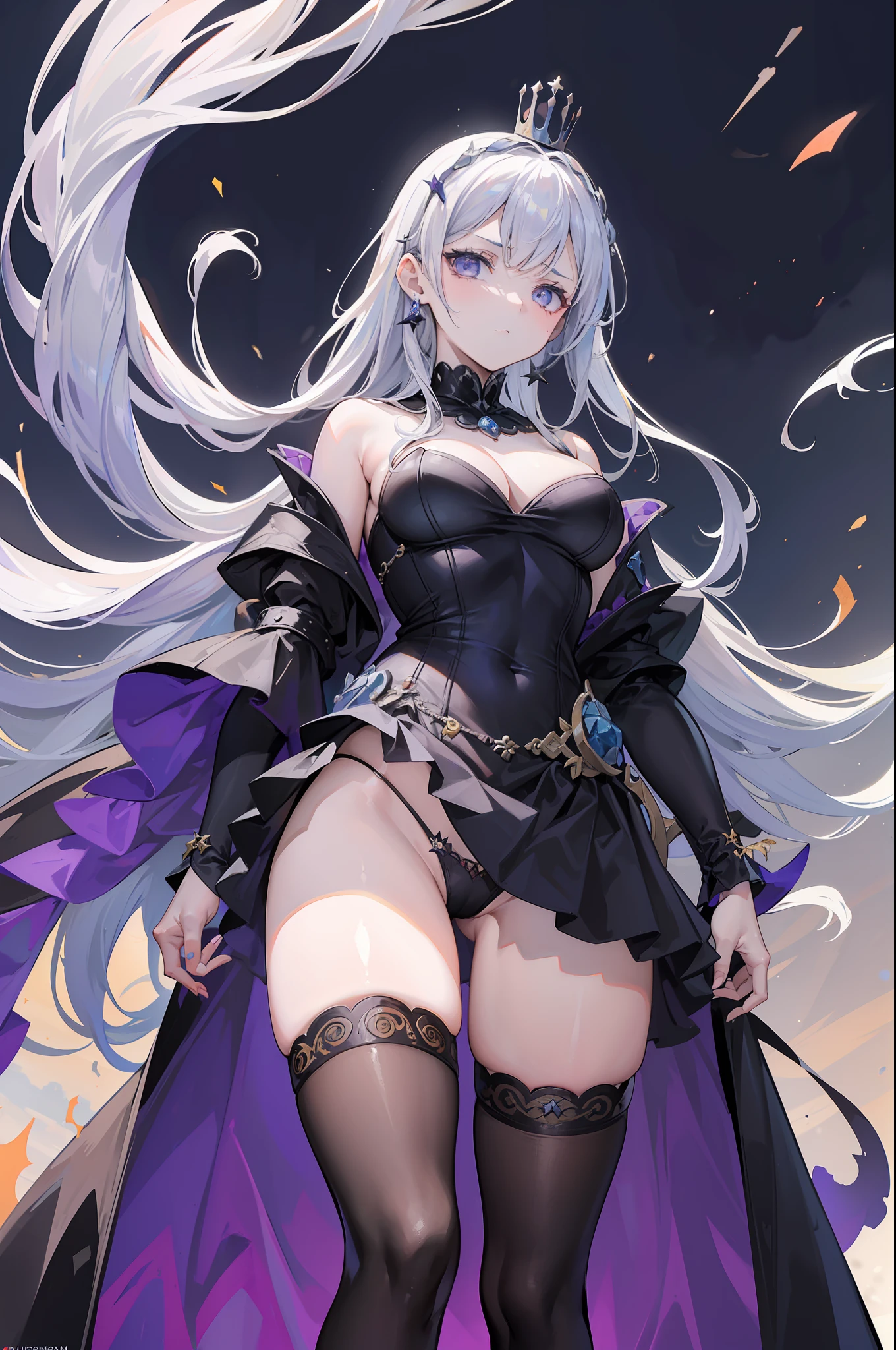 (obra maestra) (La mejor calidad) La diosa de la locura. Has a mocking and sinister expression., Lleva ropa hecha jirones, He wears a tarnished crown and stands on a shattered throne............... She is surrounded by a wind of chaotic fumes of strange colors......