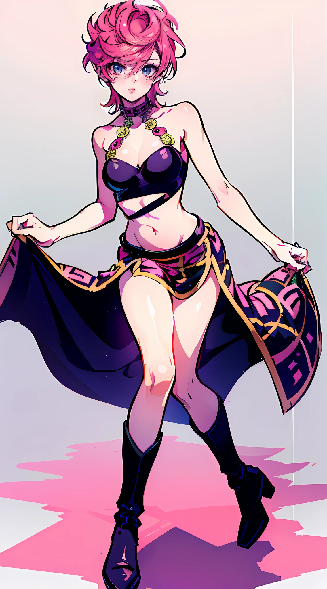 trishuna, trishjojo, trish una, absurdres, absolutely resolution, incredibly absurdres, highres, ultra detailed, 1girl, medium breasts, skirt, boots, solo, full body
