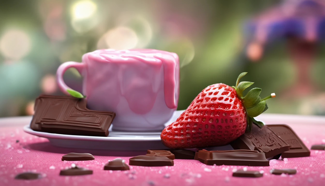 strawberry syrup, chocolate pieces