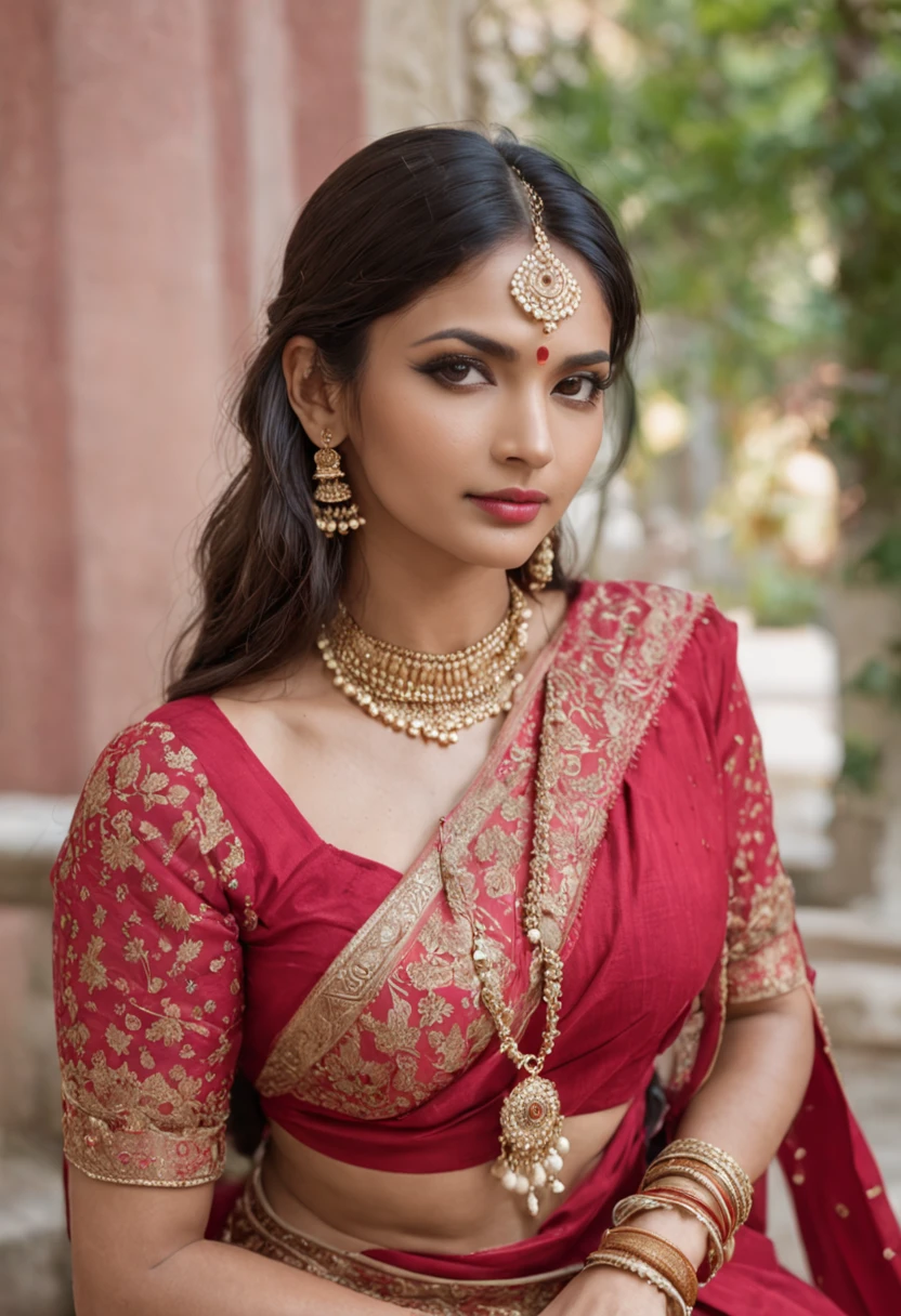 A 28 old Indian healthy, and dark skin, wedding women in saree