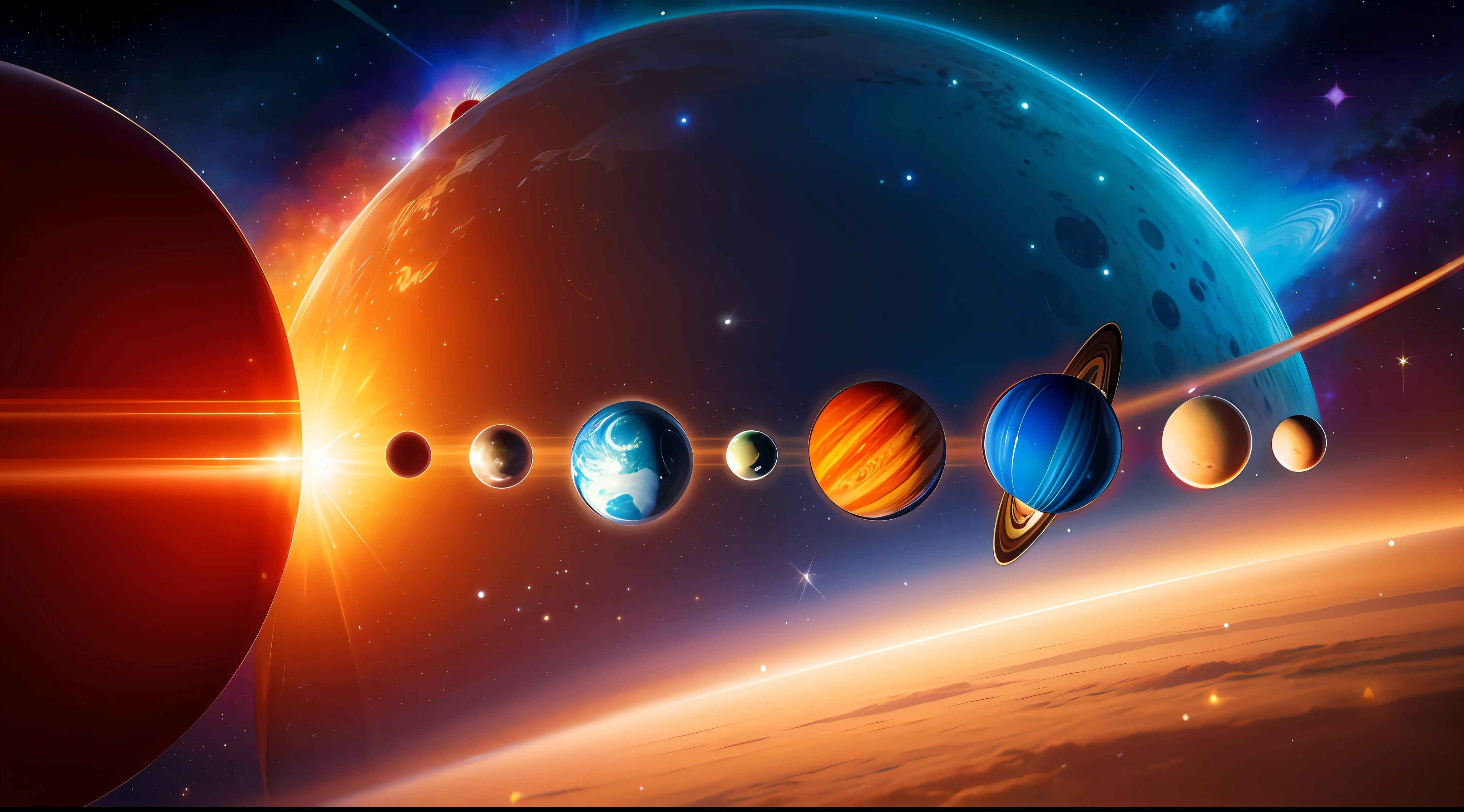 A cartoon illustration of the planets in the solar system, planetas em segundo plano, grandes planetas no fundo, Planetas, planets behind, planets and galaxies, planetas e estrelas, planets in the sky, sistema solar, planetas se alinham, planets in the skies, Planets in orbit, planetas em segundo plano, Estrelas e planetas, Planetas e luas flutuantes, planets orbit