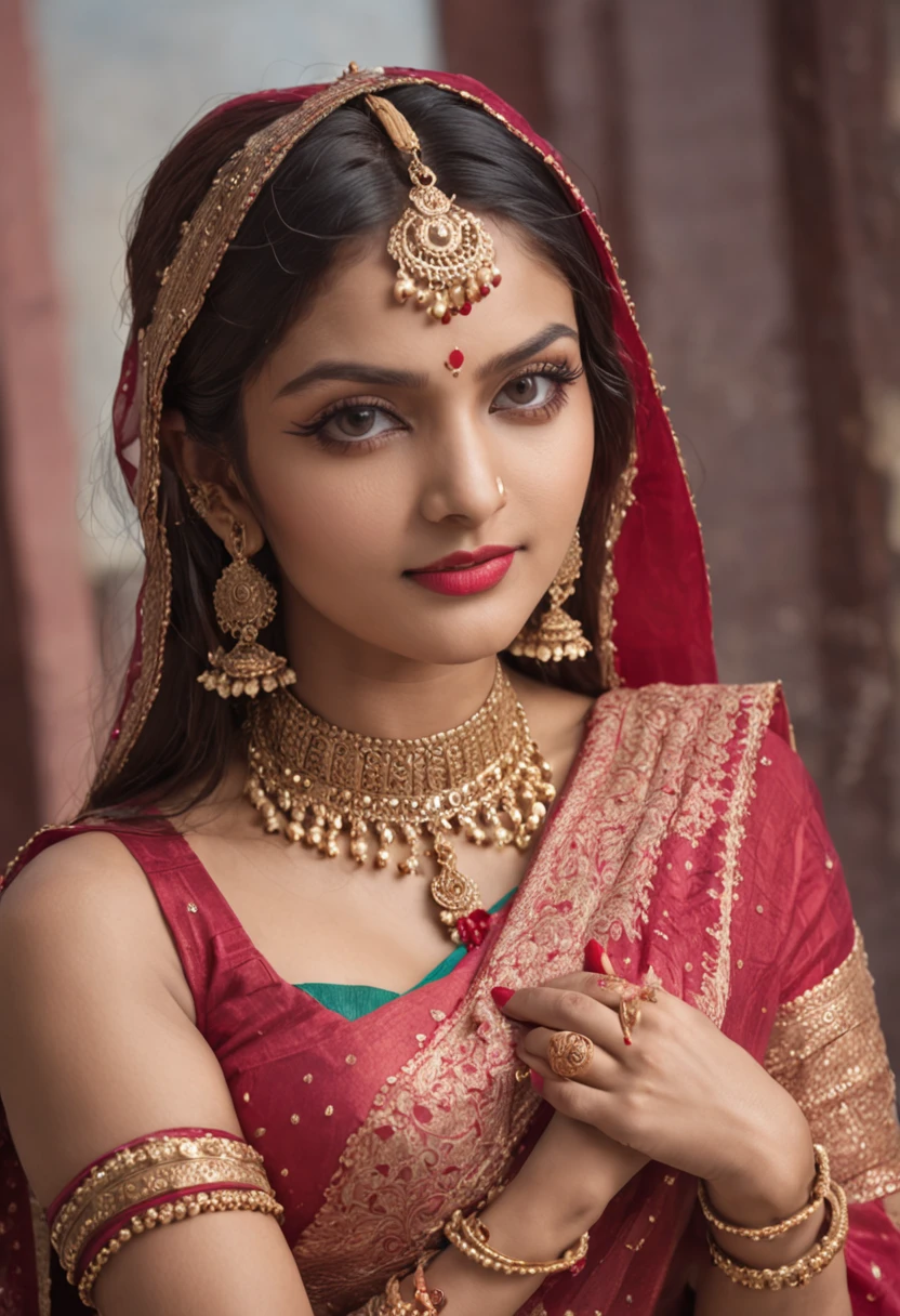 a woman posing for a picture, indian goddess, traditional beauty, indian, beautiful goddess, ornate cosplay, indian style, indian super model, beautiful maiden, gorgeous woman, south east asian with long, provocative indian, gorgeous beautiful woman, hindu aesthetic, beautiful asian girl, extremely detailed goddess shot, jaw-dropping beauty, big boobs deep cleavage sexy navel, no clothes, exposed, big bust, pink nipples