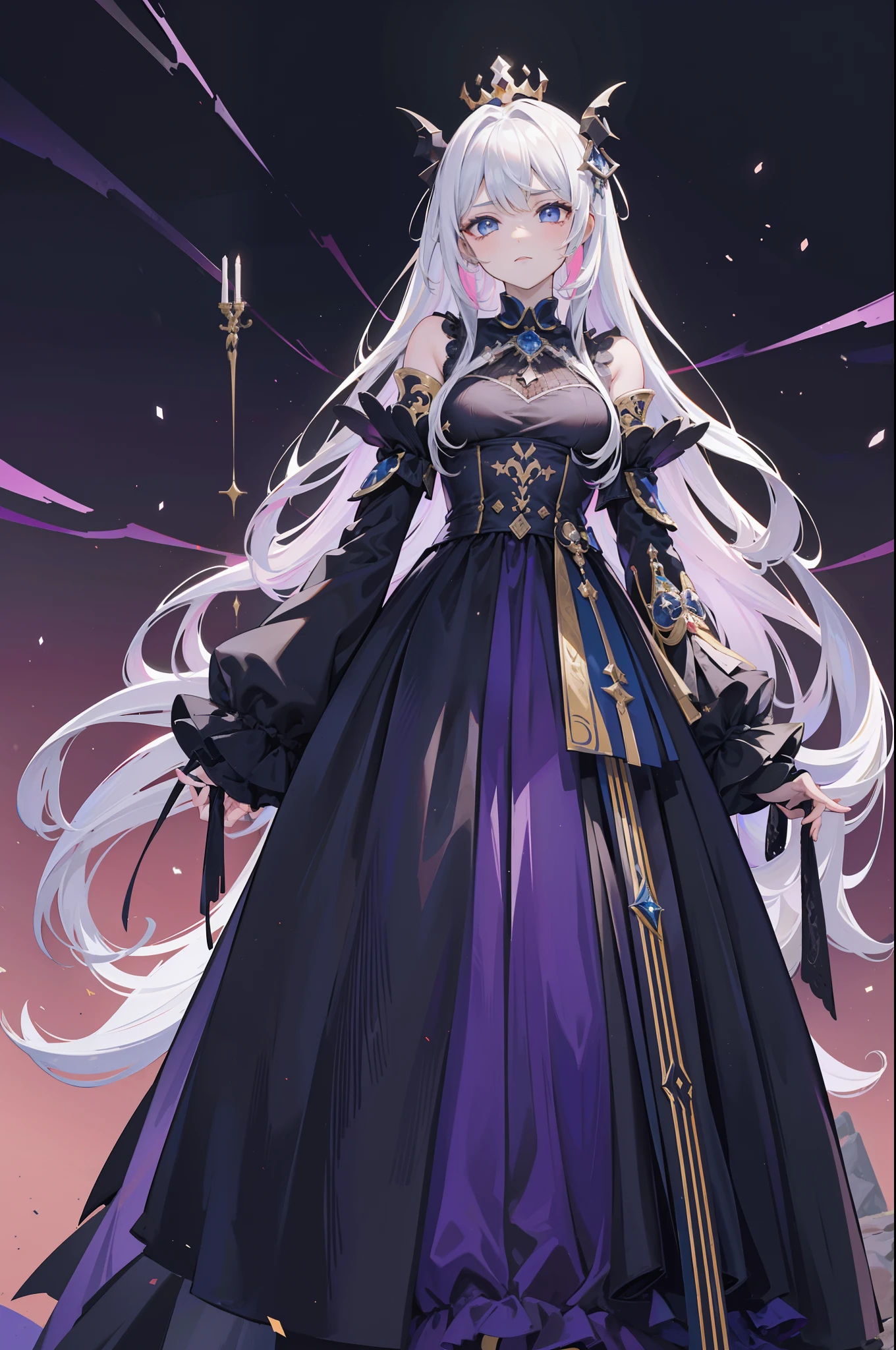 (obra maestra) (La mejor calidad) La diosa de la locura. Has a mocking and sinister expression., Lleva ropa hecha jirones, He wears a tarnished crown and stands on a shattered throne............... She is surrounded by a wind of chaotic fumes of strange colors......