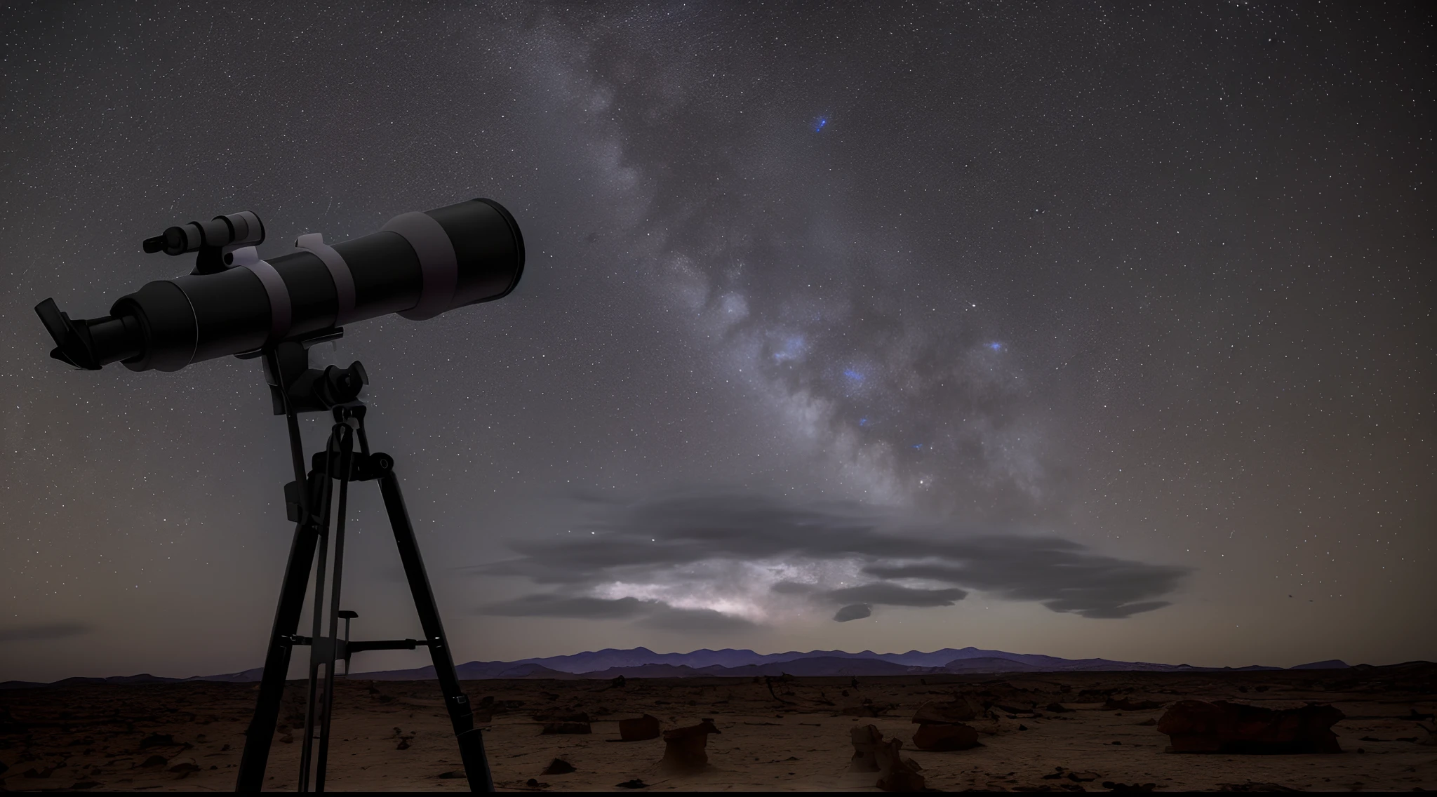 View from a telescope on a tripod in the desert, Astronomical images, telescope, Olhando para o cosmos, astrofotografia, stars and planets visible, astronomia, astrofotografia, night sky photography, watching the stars at night, visible planets in the sky, habl telescope, set in observatory at night, night setting, astronomical, Olhando para as estrelas