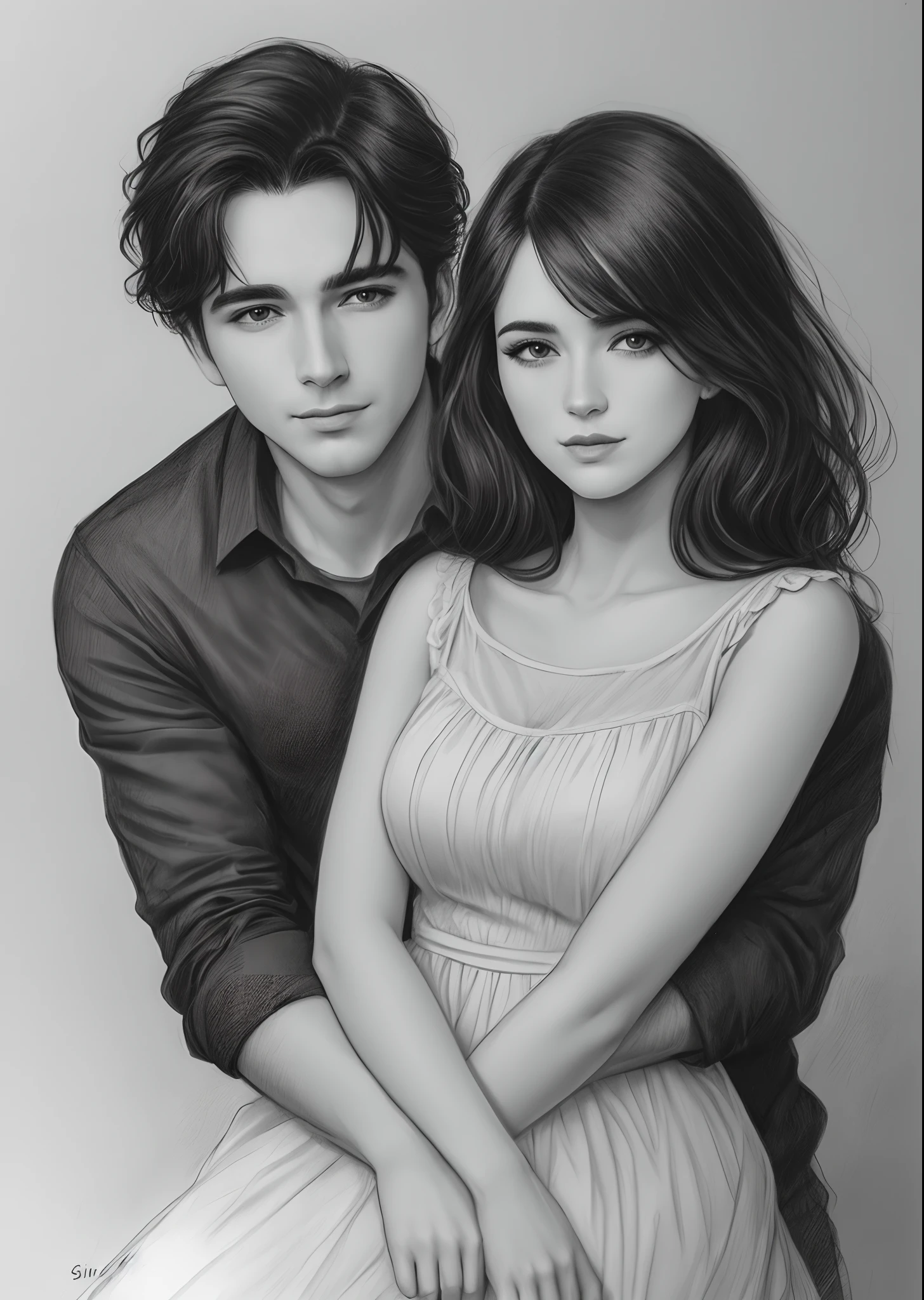 black and white drawing couple , Man with a woman in his arms, (literary sketch: 0.6, quick sketch, 5 minutos de desafio de desenho: 1.5, linhas simples: 1, apenas linhas: 1.5, not colors), fundo branco, harsh: 0.6,