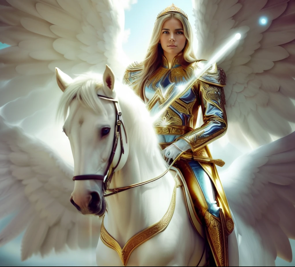 (((Holy GUARDIAN ANGEL. 19 years old))) ((( Con una cara seria y piadosa. Con una mirada dulce y tierna))) (obra maestra, calidad superior, mejor calidad, arte oficial, beautiful and aesthetic: 1.2), (1girl), extremadamente detallado, (Arte fractal: 1.3), colorido, highest detailed, Cara perfecta, parte superior del cuerpo, HDR, (orando: 1.3), (golden lines of white coat: 1.2), galaxia, (rayas de luz), eye-catching visuals, (dynamic stripes, senderos luminosos: 1.2), colores vibrantes,