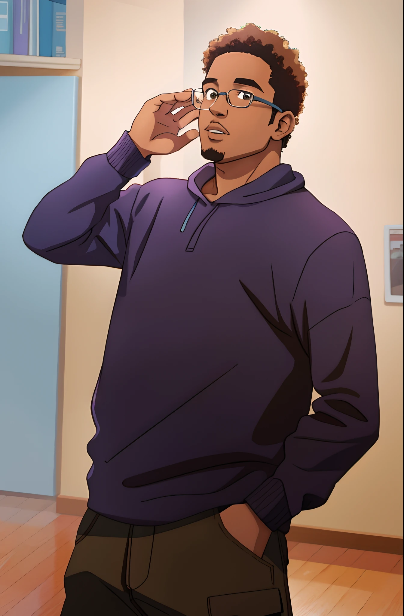 turn exactly this photo to cartoon style, black man