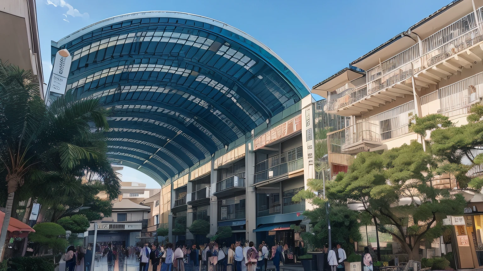 masterpiece, best quality, suburban area in japan, there is a coffee shop on the side, some birds in the sky,  anime screenshot, anime style drawing, sky visible
