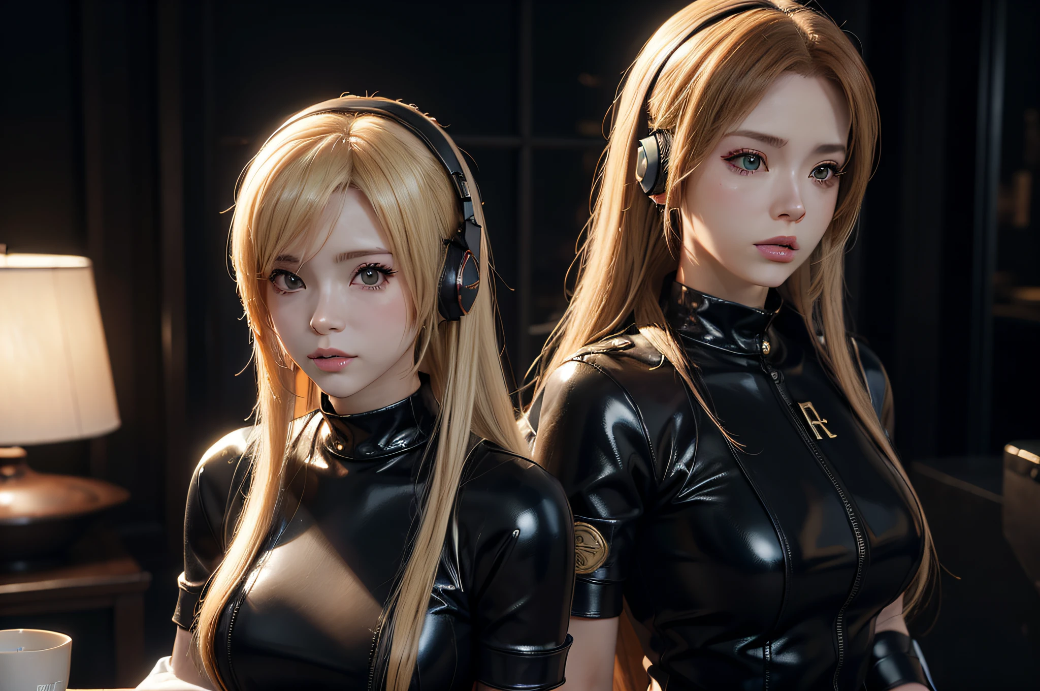 Woman with blonde hair in black latex with headphones in, photorealistic anime girl rendering, 3 d anime realista, Estilo de anime 3D realista, arte cg anime suave, corpo perfeito sombreado realista, menina anime sedutora, Tifa Lockhart com cabelos brancos, aluna hiperrealista, 3 d render arte do caractere 8 k, renderizado em sfm, Anime estilo 3D, Trend in CGTacing: