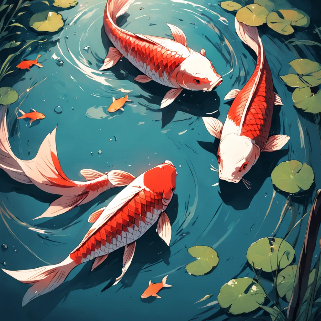 Carp in the art Carp swimming in the pond Carp in ink painting
