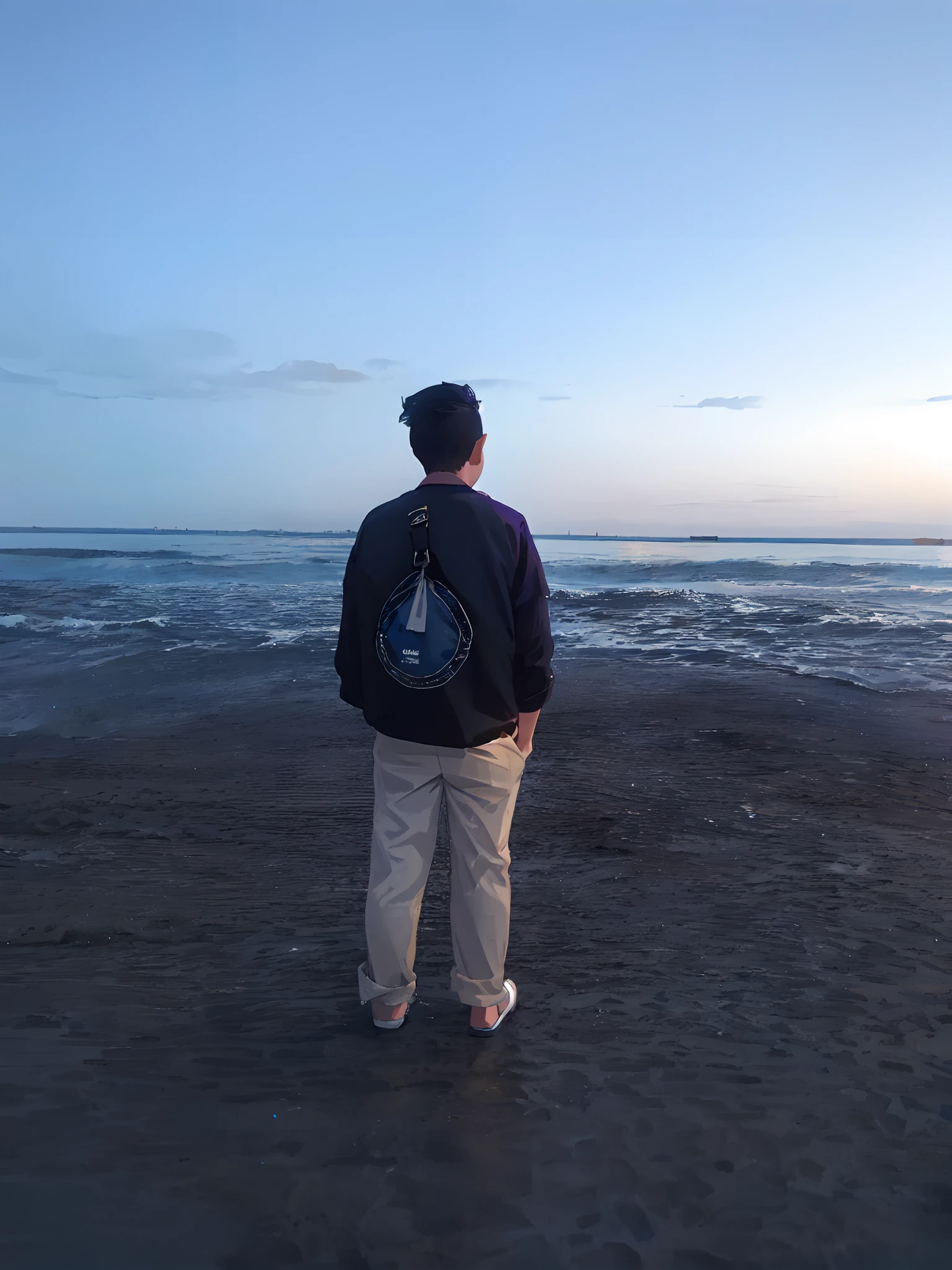 there is a young boy standing on a sidewalk looking out at the ocean, the ocean in the background, looking out over the sea, looking at the ocean, overlooking the ocean, looking out at the ocean, ocean in the background, standing beside the ocean, looking off into the distance, view of the ocean, the sea in the background, ocean in the distance
