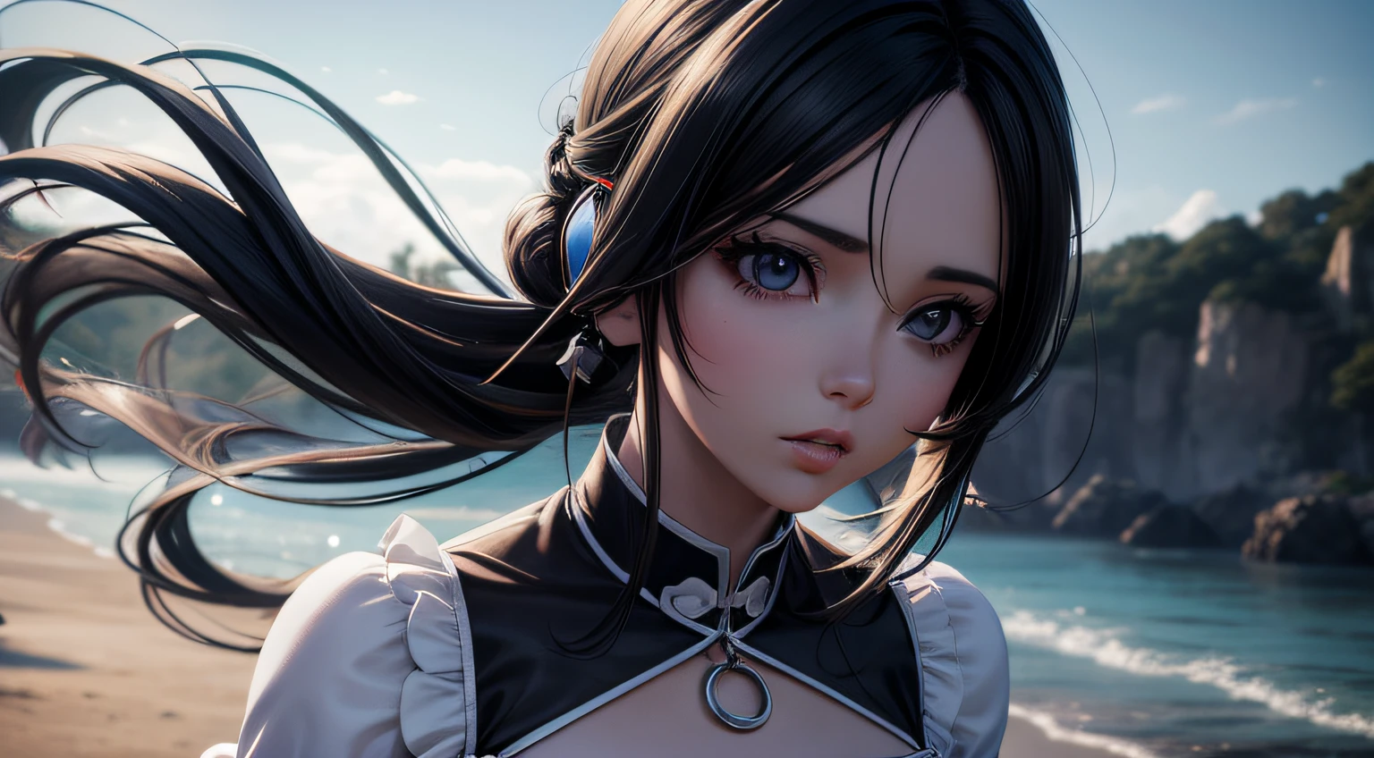 Garota de anime com cabelo loiro fones de ouvidos e uma gargantilha preta posando para uma foto, arte cg anime suave, photorealistic anime girl rendering, Estilo anime 3D realista, anime. soft lighting, arte de anime digital, arte de anime digital detalhada, arte de anime realista, Advanced digital anime art, menina anime sedutora, estilo anime 4K, 3 d anime realista, anime estilo 3d