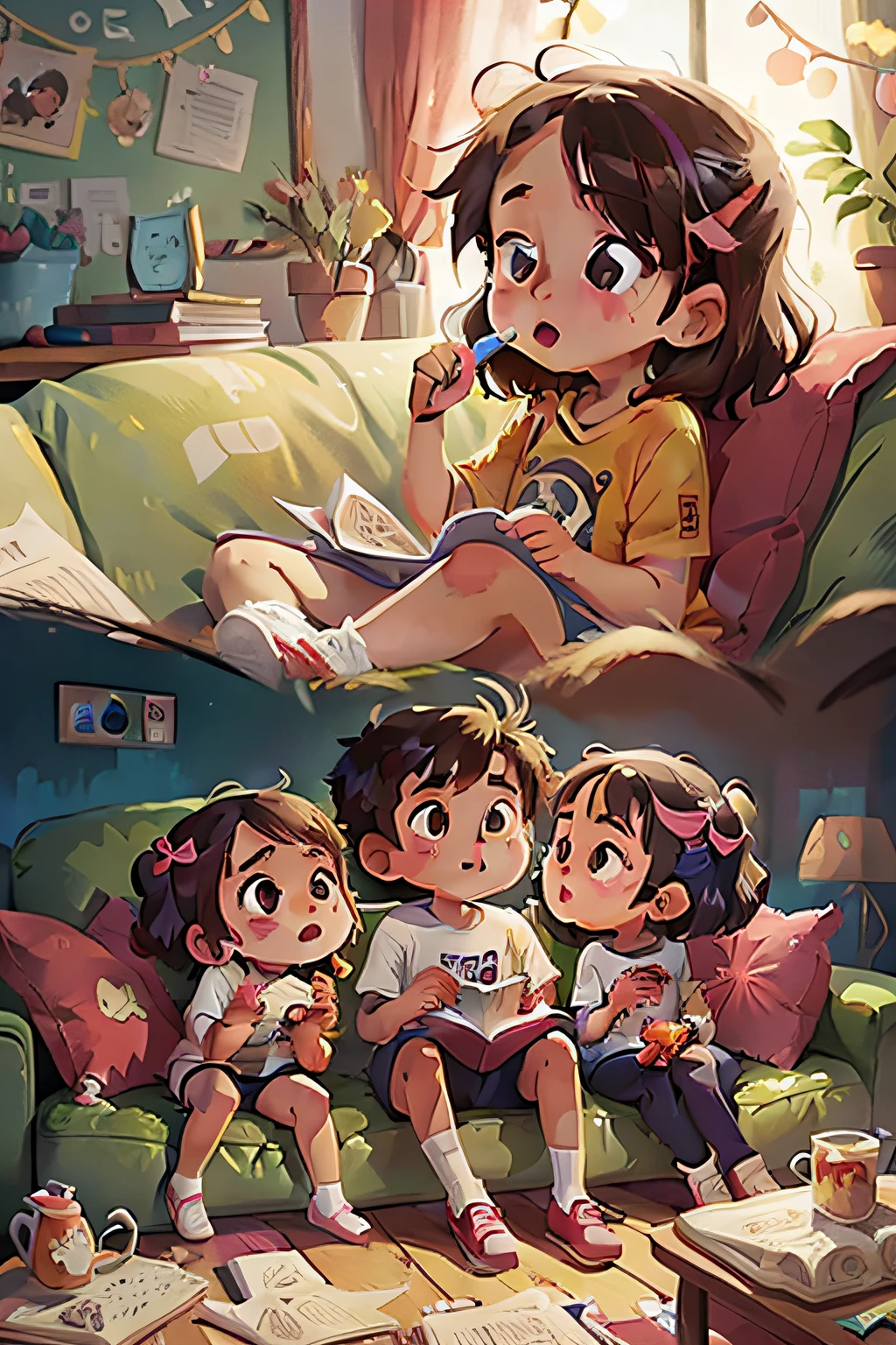 kids watcing tv together