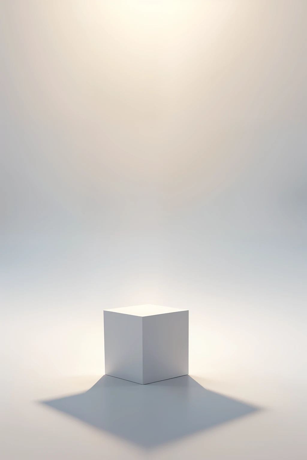 Hyper realistic concept art of a distant view of a single white cube, abstract white background, white ground, sunlight shadows, big long shot, concept art, cinematic, 3d rendering, realistic, intricate, depth of field