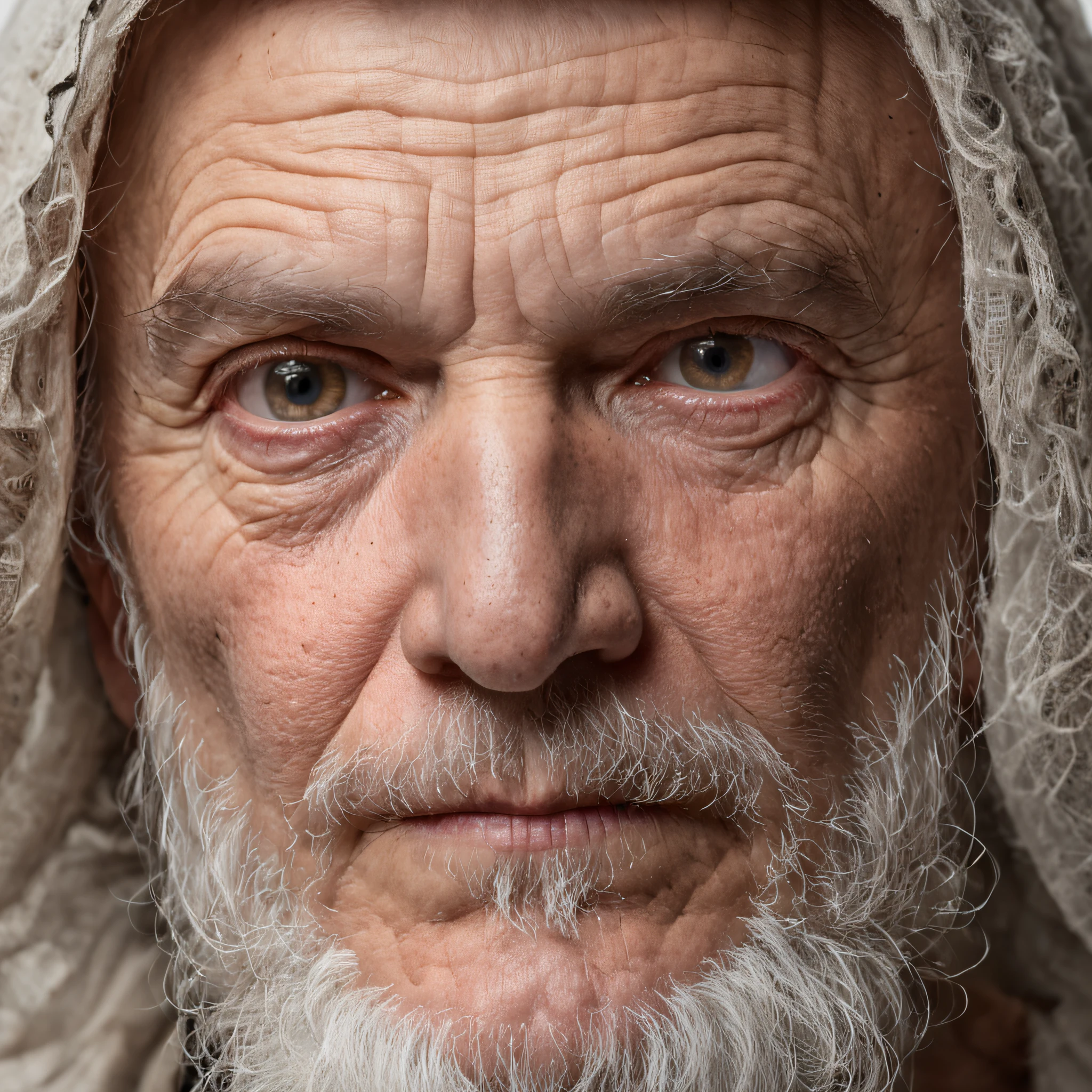 A portrait of a wizard, bearded, wrinkled, aged, with piercing eyes, detailed face, high details, photography, studio dark, rim light, Nikon D850, 50mm, f/1.4