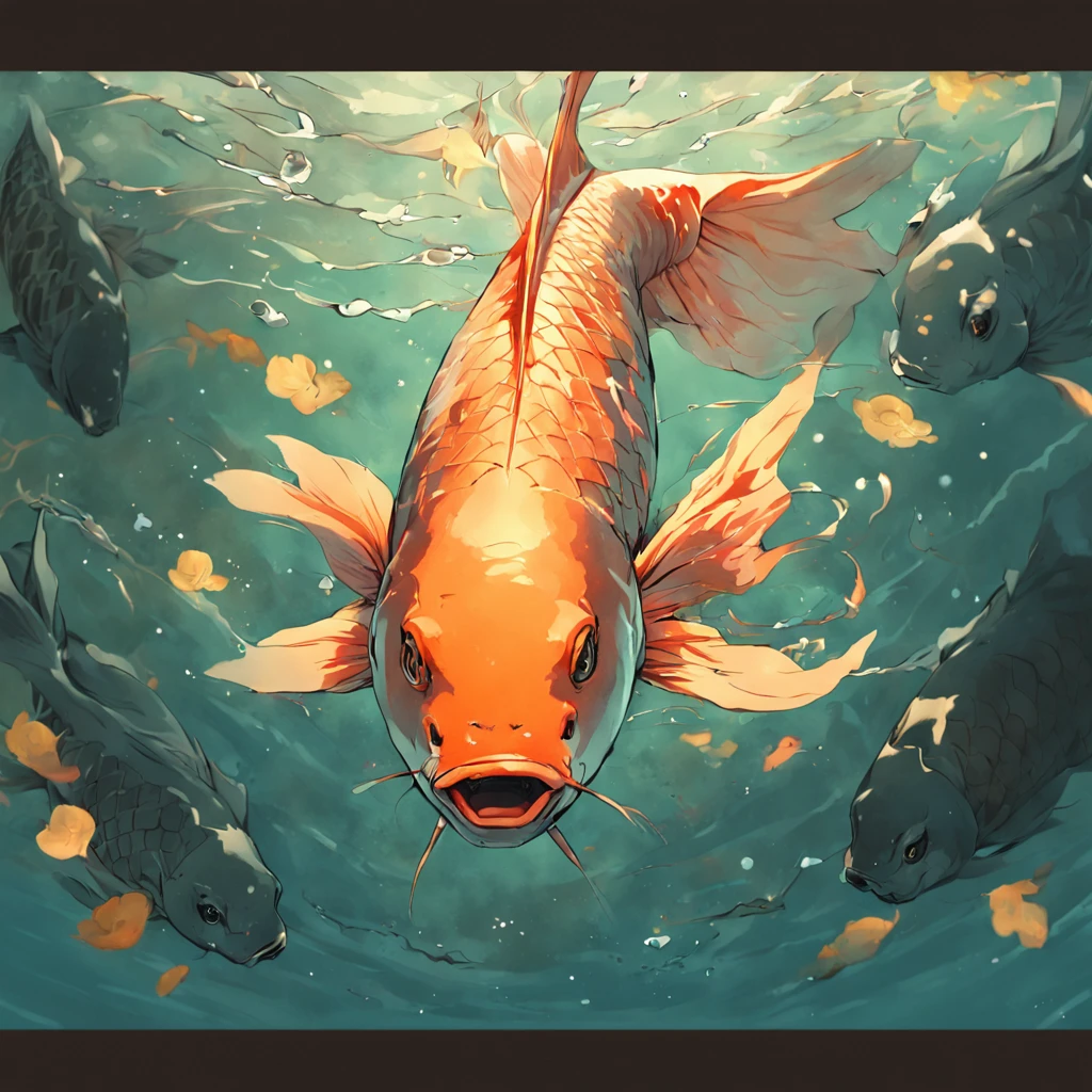 Carp in the art Carp swimming in the pond Carp in ink painting