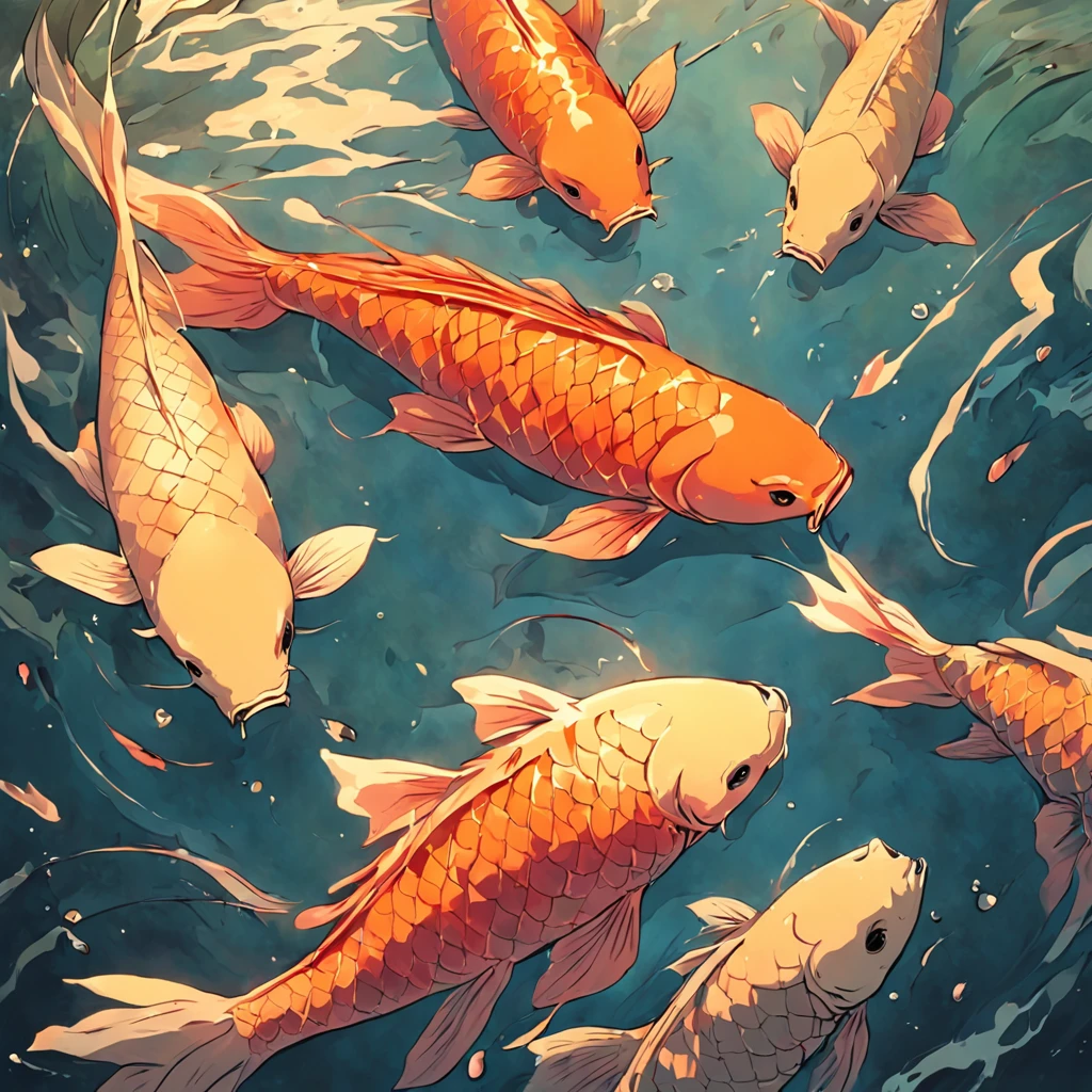 Carp in the art Carp swimming in the pond Carp in ink painting