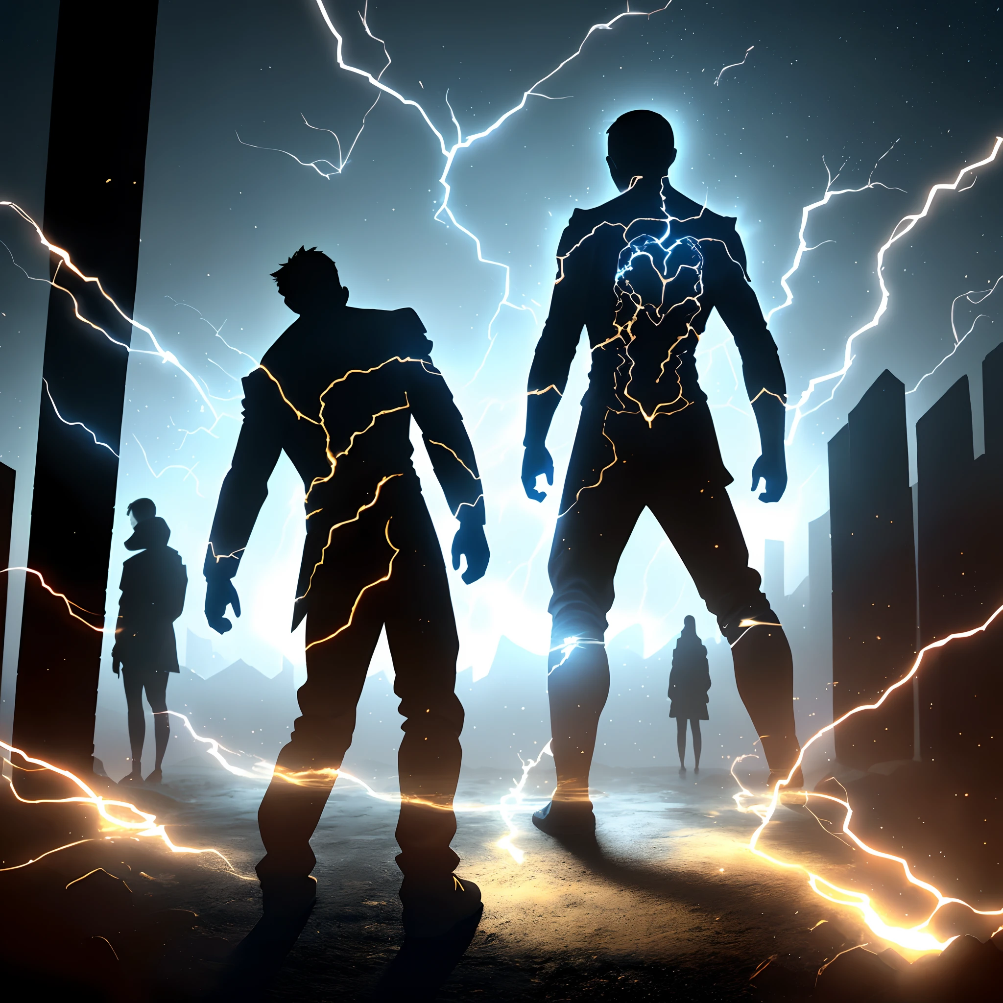 A person with their back turned, standing on a threshold or a dividing line between the known and the unknown. In front of them stretches a path that fades into the distance, with flashes of light symbolizing new possibilities. The person is looking ahead with determination and curiosity, while the shadows of their fears fade behind them.