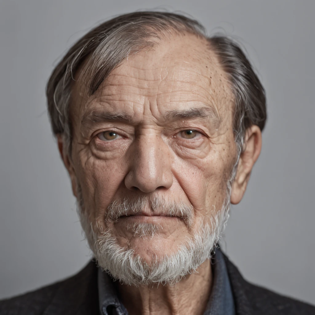 Portrait of a Wise Philosopher, bust, bearded, wrinkled, aged, with piercing eyes, detailed face, high details, photography, studio dark, light edge, Nikon D850, 50mm, f/1.4