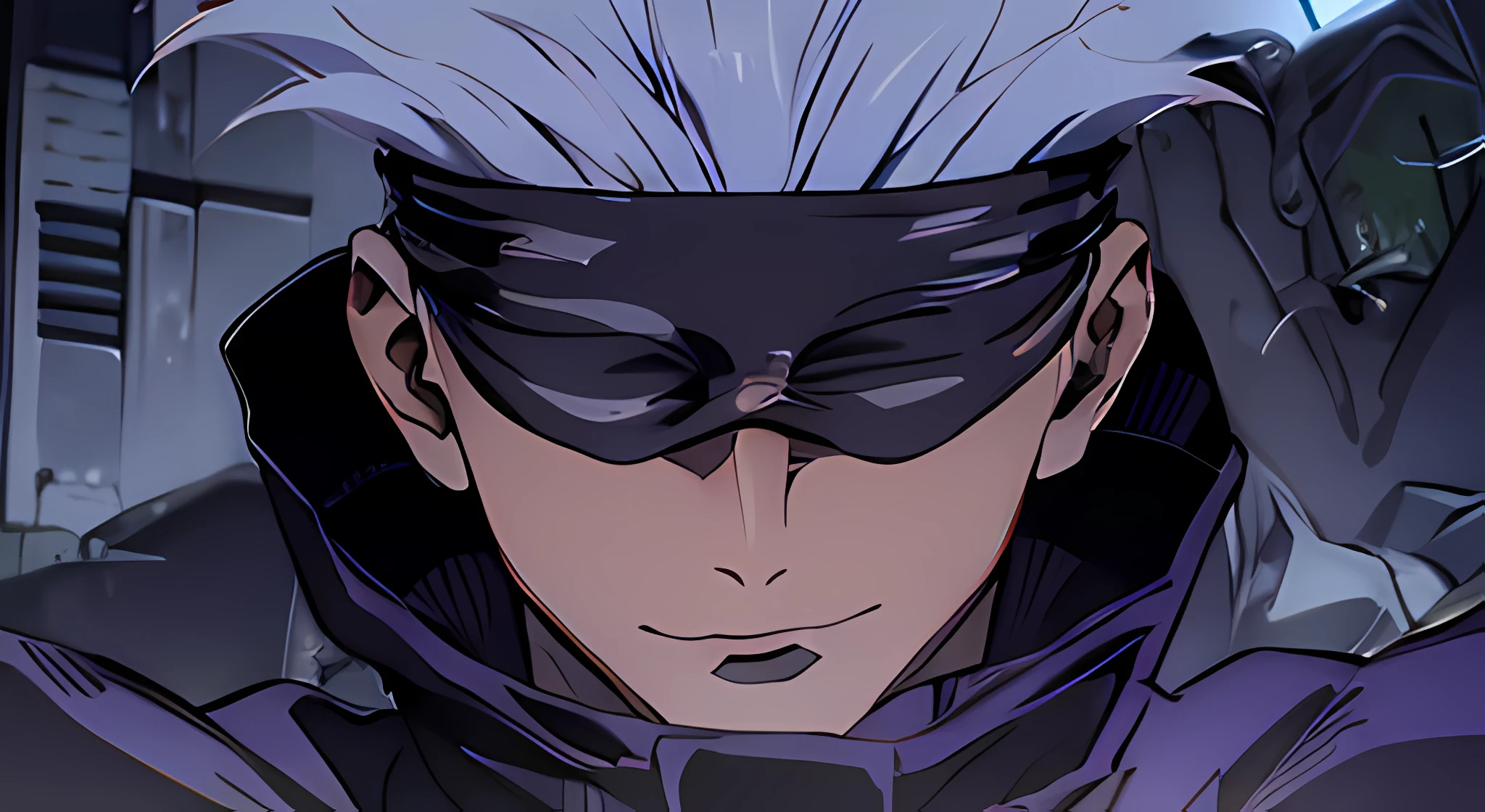 ((Best quality)), ((masterpiece)), ((realistic)), boy, white hair, black outfit, dark blindfold, purple sphere, hollow purple, ((no eyes)),