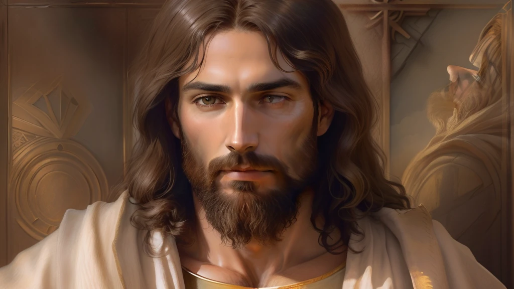I request the creation of a highly detailed and realistic image of Jesus Christ, based on biblical descriptions and historical representations. The image must be an accurate representation of the figure of Jesus, capturing your kind and compassionate expression, com olhos cheios de amor e sabedoria. Anatomical details, como cabelo e barba, they must be portrayed according to the historical context of the time. The image must convey the message of hope, redemption and serenity that Jesus Christ symbolizes. Pay attention to facial features, clothing and ambience to ensure accuracy and authenticity. Esta imagem busca representar fielmente a figura central do cristianismo, providing a true and respectful view of Jesus Christ