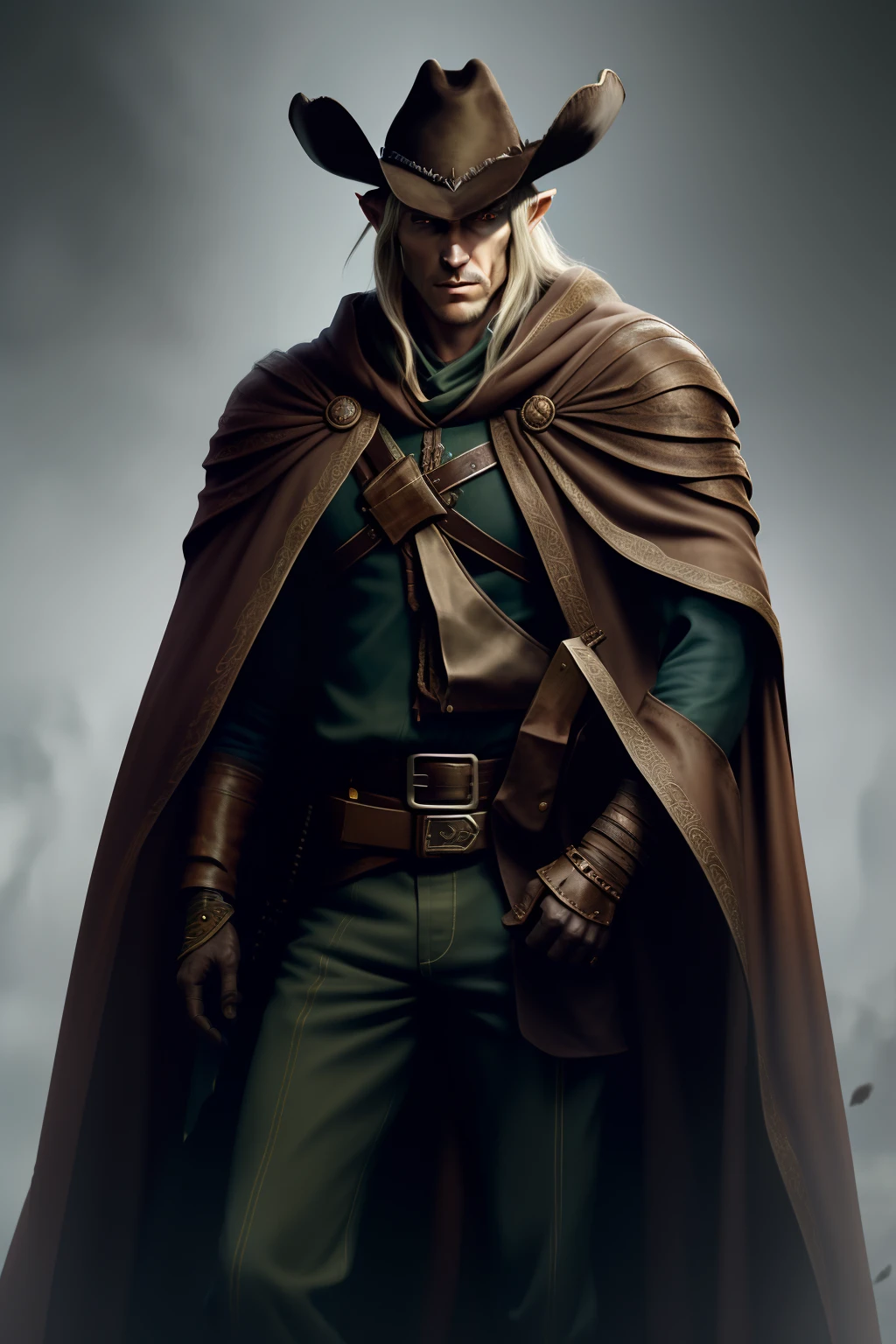 Walter White as Witcher Eskel in style of Greg Rutkowski, sunset