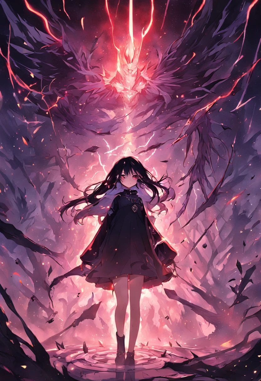 masterpiece, best quality, masterpiece, (1girl), (LLChar), evil witch, dark energy, void, empty eyes, (extremely evil), dark magic, dark forest, negaive energy, hell, void, stars, black hair,