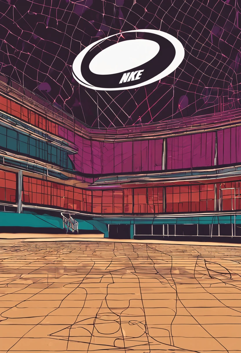 Nike logo shaped foot with a volleyball net in the background