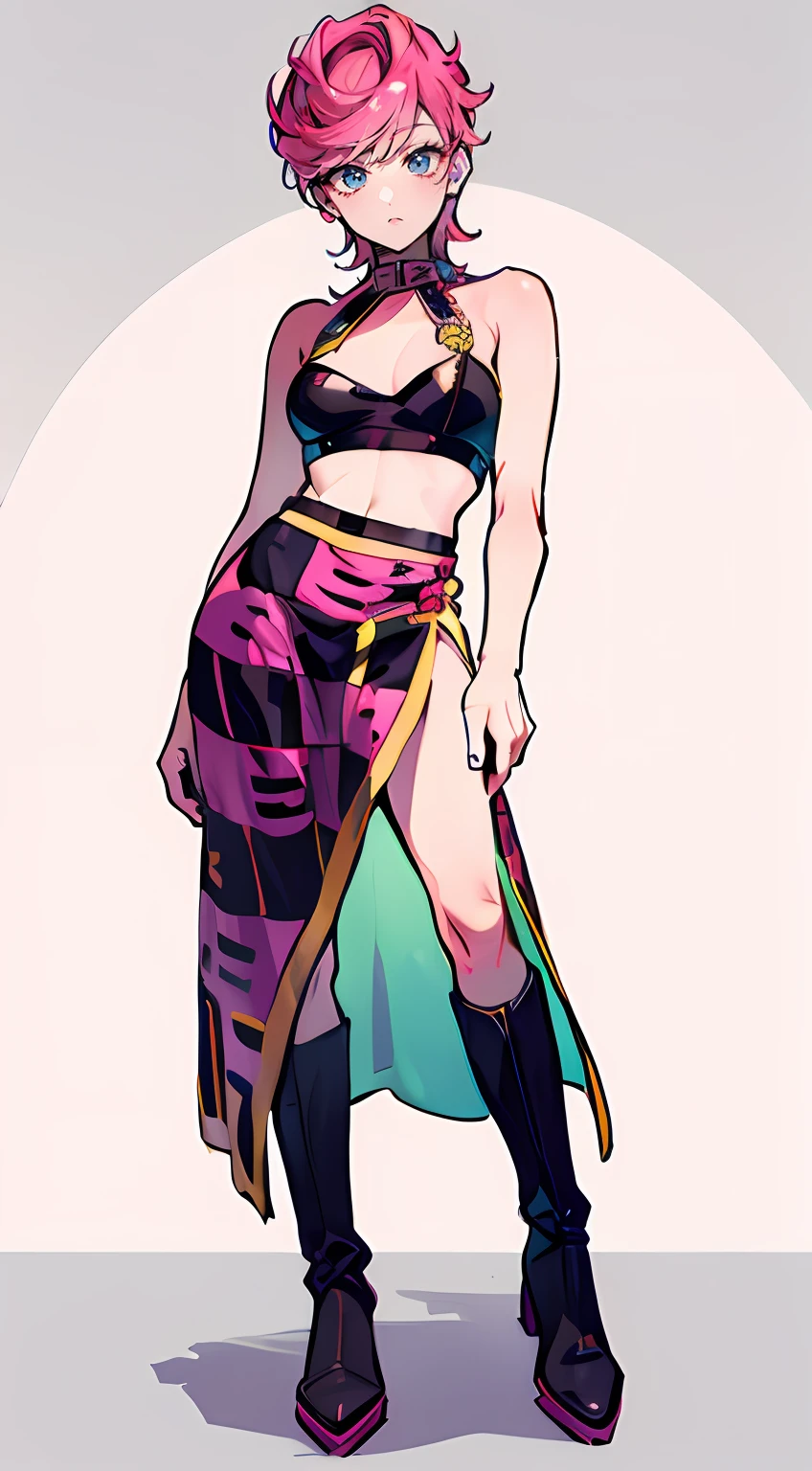 trishuna, trishjojo, trish una, absurdres, absolutely resolution, incredibly absurdres, highres, ultra detailed, 1girl, medium breasts, skirt, boots, solo, full body