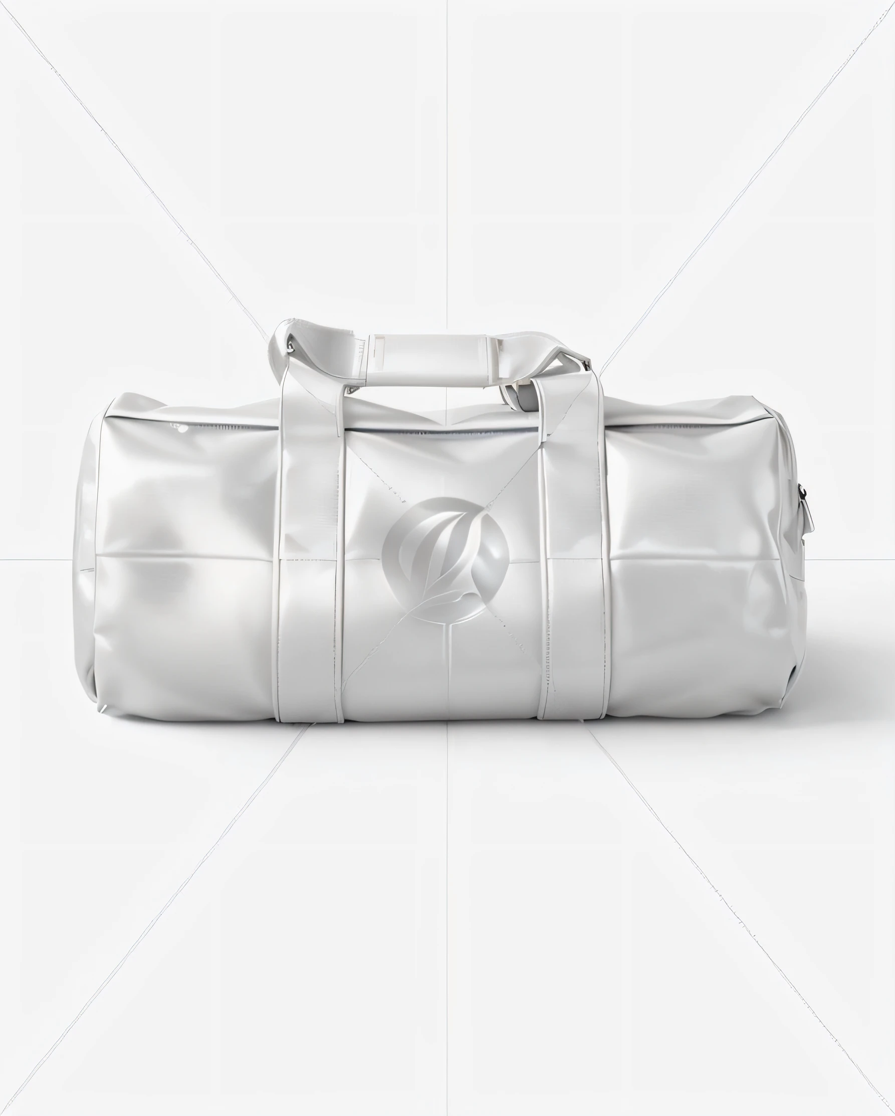 a closeup of a silver backpack on a white surface, modelo de couro macio branco, 3 d branco brilhante espesso, metal branco brilhante, high angle close up shot, foto altamente detalhada do produto, Detalhes ultrafinos hiper-realistas, fundo branco fosco, octano photoreal 3 d render, glossy surface, fundo branco, ultra high quality model, glossy plastic