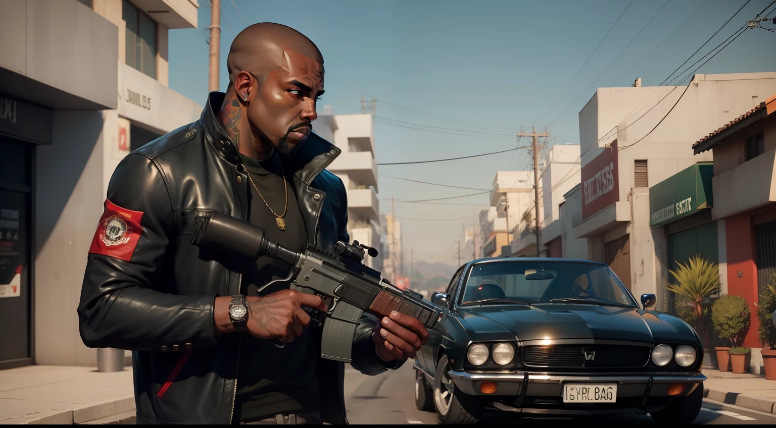 there is a man, gta personagem, Como o protagonista de GTA 5, gta v estilo, como um personagem gtav, Kanye West de cabelo red,careca Red,corte Red,