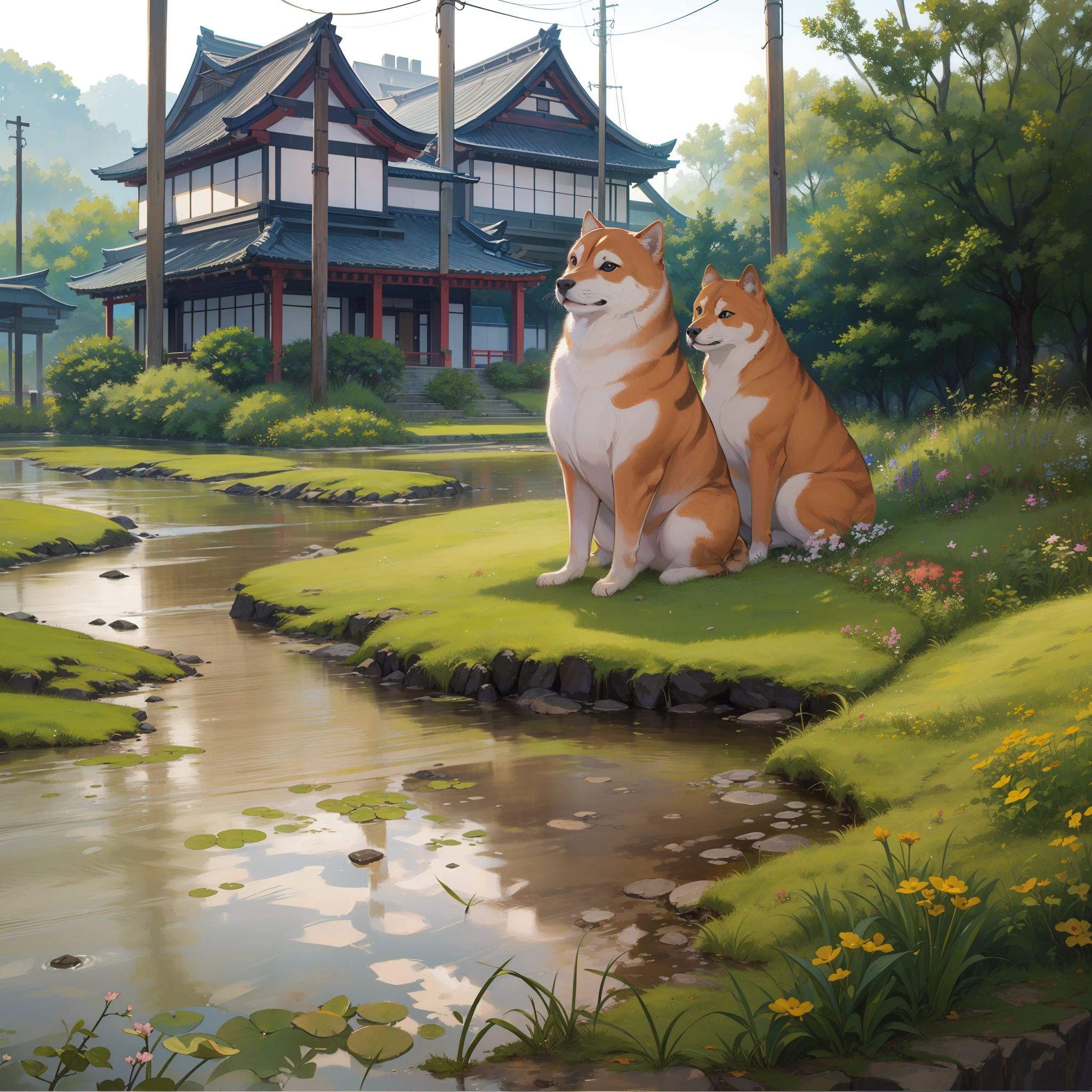 Cats with missing stretches:1.8,Relaxing Shiba Inu:1.8,Shiba dog:1.8,Scenery of the old Japan,Japanese houses:1.8,rice paddy:1.8,Japan countryside:1.8,Plowing the field:1.8,dynamic angle,low angle,full body shot,medium shot,Countryside,landscape in Japan:1.8,Landscape painting,no humans:1.8,4K, (Raw photo: 1.2), (Realism: 1.4), (masutepiece: 1.3), (exquisite detailing: 1.2), Delicate and beautiful details, (Eye Detail), (Facial Detailed), (Highest Quality) :1.4), (Hyper-Resolution: 1.2), cinematric light, (very detailed illustration), (Best Quality, Super Resolution, depth of fields, Wide light, natural shadows