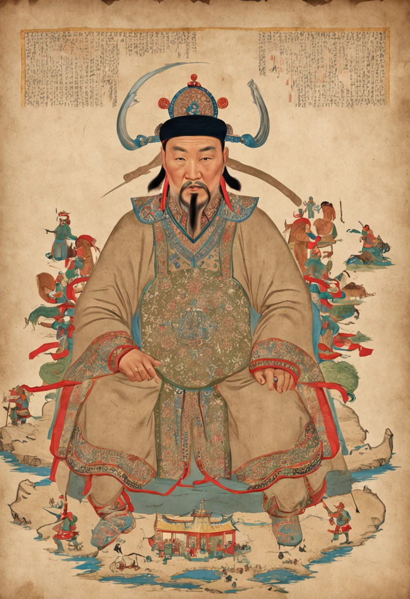 Create an image of Emperor Genghis Khan's daughters sitting and observing map of the Mongol empire, cercadas por conselheiros e estrategistas. They may be discussing defense and protection plans for the Mongol lands.