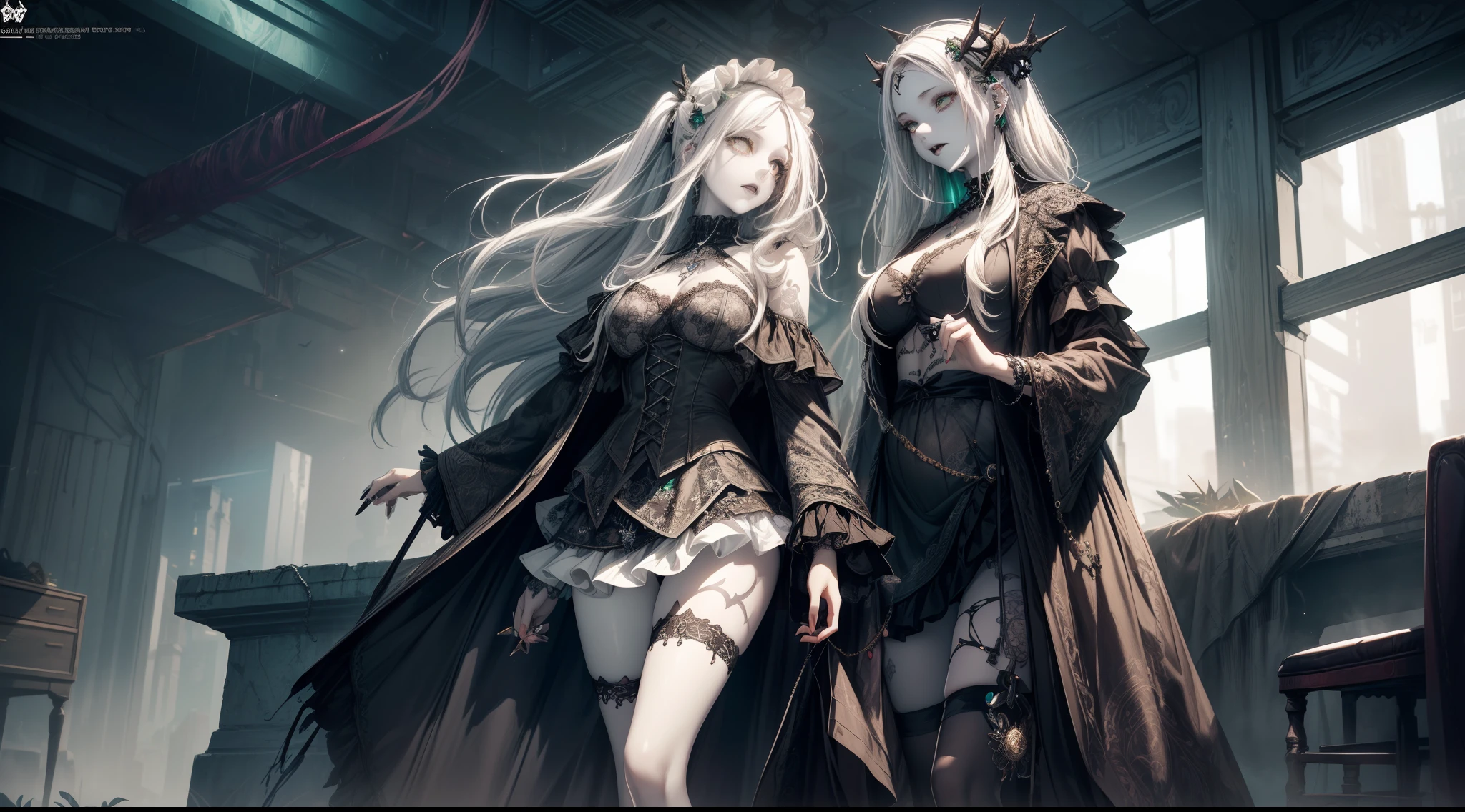 (necromance:1.2) girl, 1girl, perfect and well designed shiny eyes, (beautiful detailed (emerald:1.3) marsh eyes:1.05), natural breasts, slim body, beautiful and delicate face, (face detail), ((realistic face)), pores, ((pale skin)), detailed skin, realistic skin, medium length hair, hair voluminous, super high resolution, 8k, parameters Best quality, (masterpiece:1.4), (magic accessories:1.4), bracelets, necklaces, dark extremely detailed thick tight ((lacy silk clothing:1.3), (lacy wrap dress:1.2), (lycra kimono:0.8),(wild goth skirt:1.5)), (shabby ruffles coat:1.6), (embroidery and lace:1.3), (jewelry ornaments:1.6), hair ornament, (cloth:1.3), (neckline:1.3), (cleavage), decolette, navel, Young Girl, Little Beast, (crazy:0.7) Smile, (Pale Skin:2.0), (19 Piercings:1.6), ((tattoos all over body, Tribal tattoos all over legs)), surrounded by darkness, (Darkness:1.2), Dark Fantasy, ultra detailed, photorealistic, ((Real image)), (best quality:1.4), super high resolution, (Realistic 2.0), More details, (full body portrait), (((1girl))), (witchcraft:1.5), magic energy flows and sparkles, (futurism:1.3), fantasy, (cyberpunk:1.4), (magic technologies:1.3), (beautiful and aesthetic:1.2), (fractal art:1.4), (cinematic light:1.1), DUTCH ANGLE, 16K, HDR, RTX, Ray Tracing, Radiosity, Anisotropic Filtering, Subsurface Scattering, (((magic lights))), metallic reflections, Detailed, Realistic, 4k highly detailed digital art, (cool_color), extremely detailed CG unity 8k wallpaper, vibrant colors, (((seductive pose)))