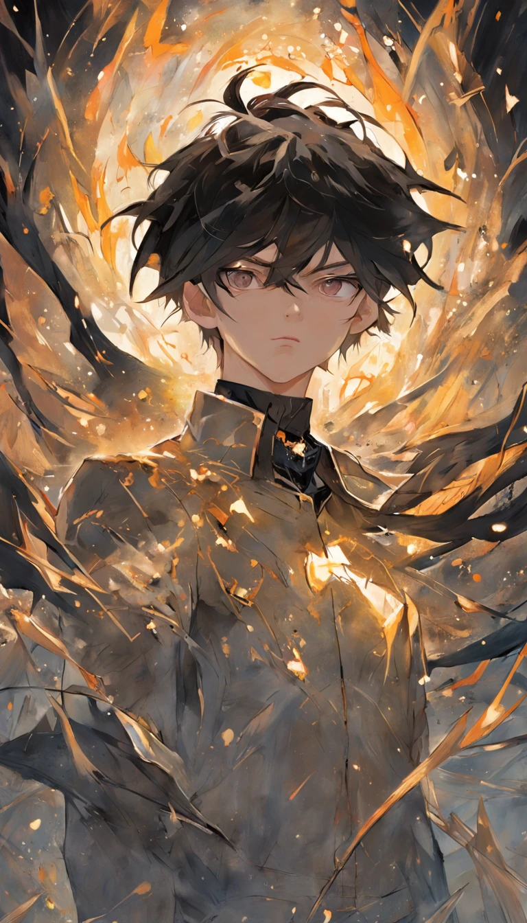 young princely man with dark hair and bright golden eyes, There is ugliness in beauty, But there is also beauty in ugliness, In the style of Adrian Ghenie, Esao Adrews, Jenny Saville, Edward Hopper, surrealism, Dark Art par James Jean, Takato Yamato, Minimalism inkpunk
