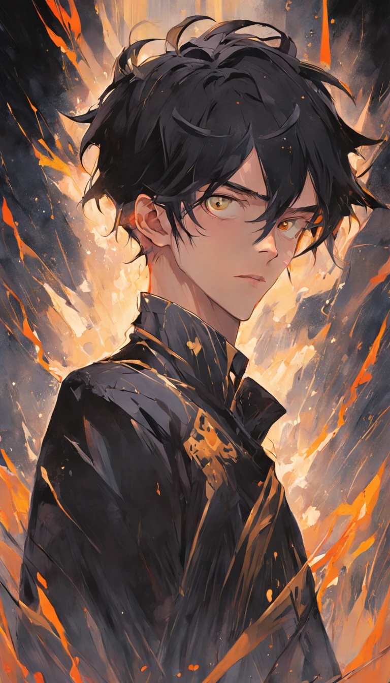 young princely man with dark hair and bright golden eyes, There is ugliness in beauty, But there is also beauty in ugliness, In the style of Adrian Ghenie, Esao Adrews, Jenny Saville, Edward Hopper, surrealism, Dark Art par James Jean, Takato Yamato, Minimalism inkpunk