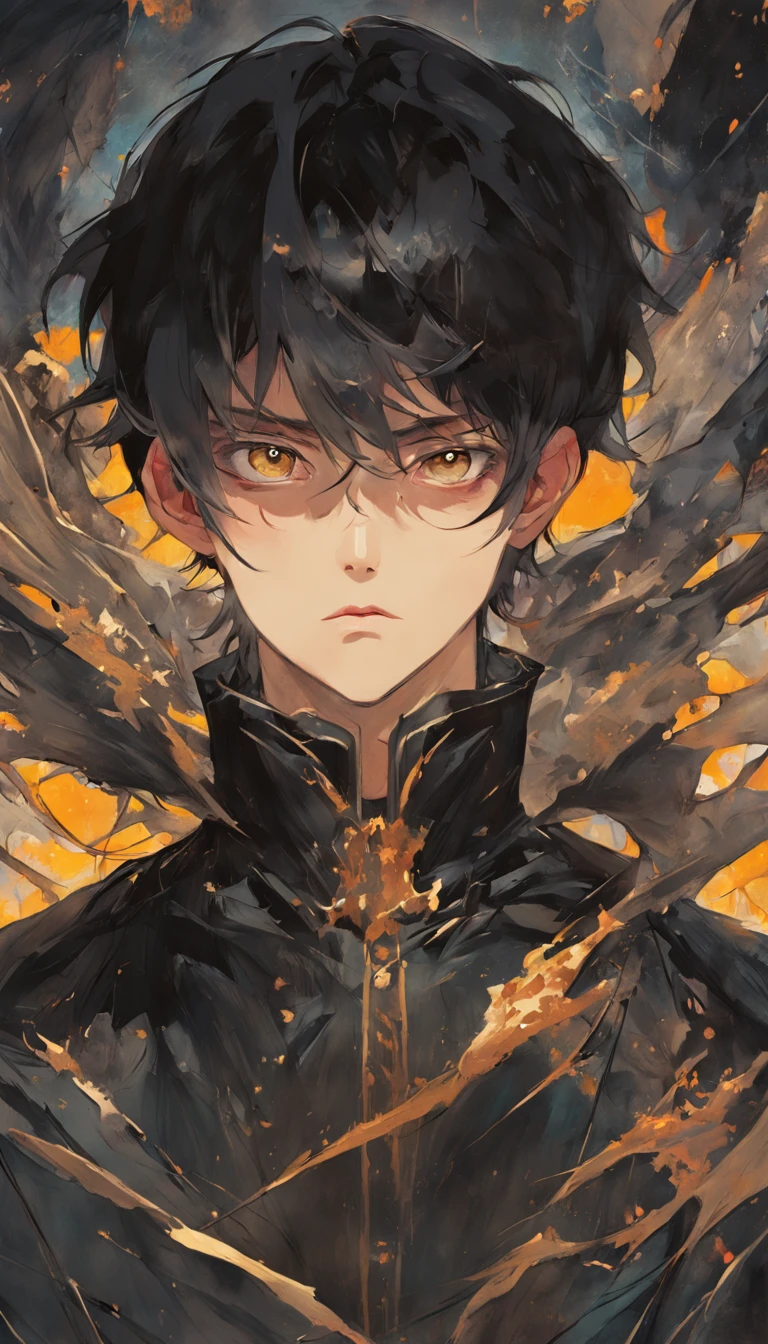 young princely man with dark hair and bright golden eyes, There is ugliness in beauty, But there is also beauty in ugliness, In the style of Adrian Ghenie, Esao Adrews, Jenny Saville, Edward Hopper, surrealism, Dark Art par James Jean, Takato Yamato, Minimalism inkpunk