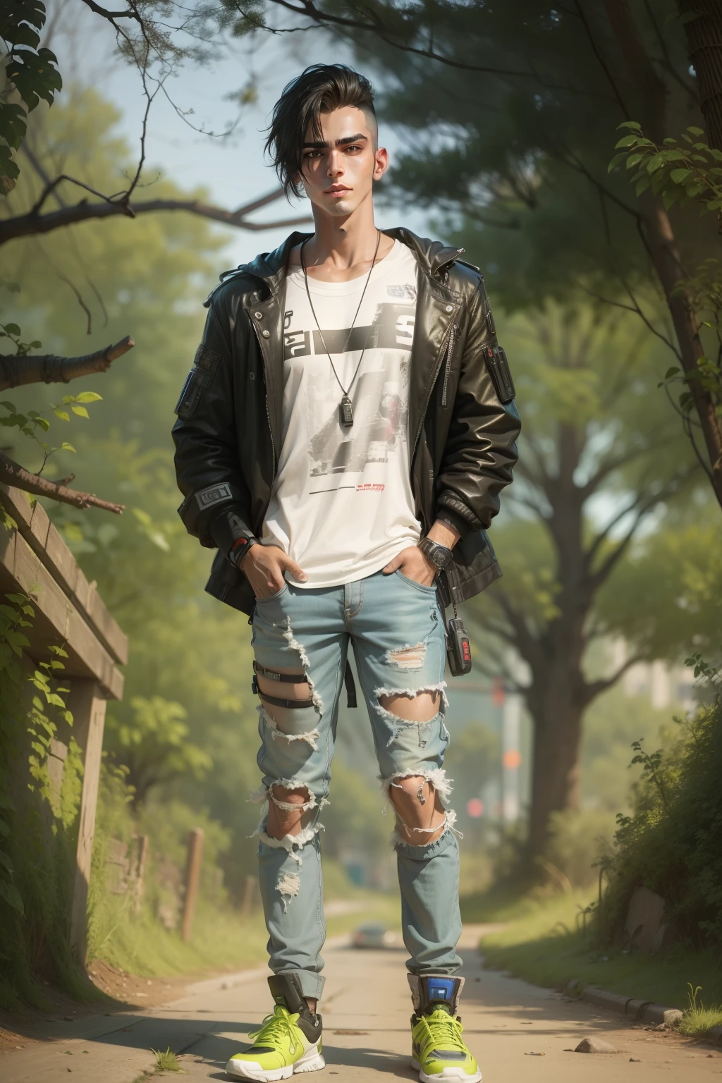 Background change cyberpunk handsome boy ultra realistic face