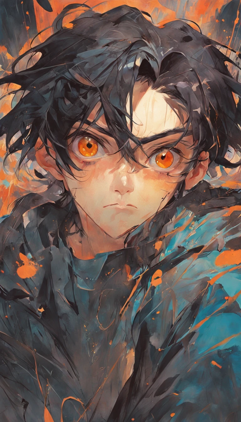 young man with dark hair and bright golden eyes, There is ugliness in beauty, But there is also beauty in ugliness, In the style of Adrian Ghenie, Esao Adrews, Jenny Saville, Edward Hopper, surrealism, Dark Art par James Jean, Takato Yamato, Minimalism inkpunk